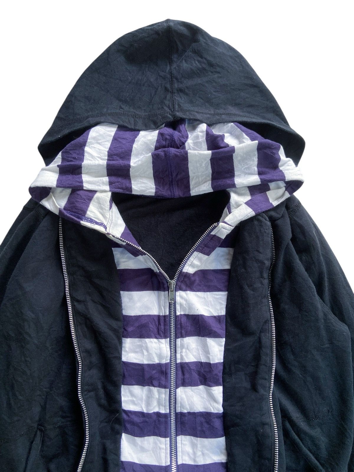 Japanese Brand JAPANESE DOUBLE LAYER STRIPED ZIP HOODIE by DESIO Size US M / EU 48-50 / 2 - 3 Thumbnail