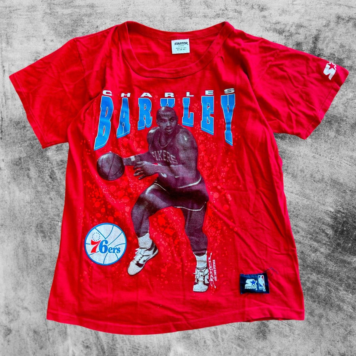 NBA × Starter × Vintage Vintage 90s NBA Charles Barkley 76ers Starter Tee M Boxy Size US M / EU 48-50 / 2 - 1 Thumbnail