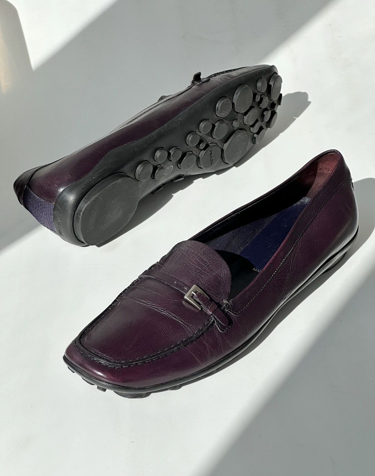 PRADA Bubble Sole Purple Leather Loafers 2000s Vintage shoes