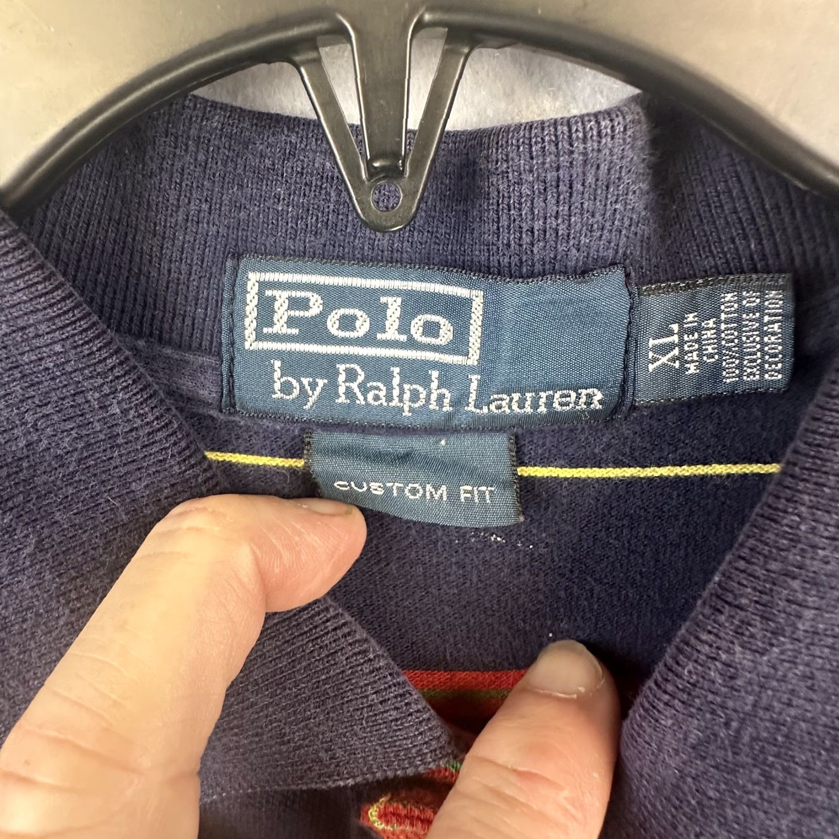 Polo Ralph Lauren Polo Ralph Lauren Polo Shirt Mens XL Custom Fit Striped Navy Blue Red Yellow Polo Pony Logo Short Sleeve Collared 100% Cotton Slim Vintage: No? Size US XL / EU 56 / 4 - 4 Thumbnail