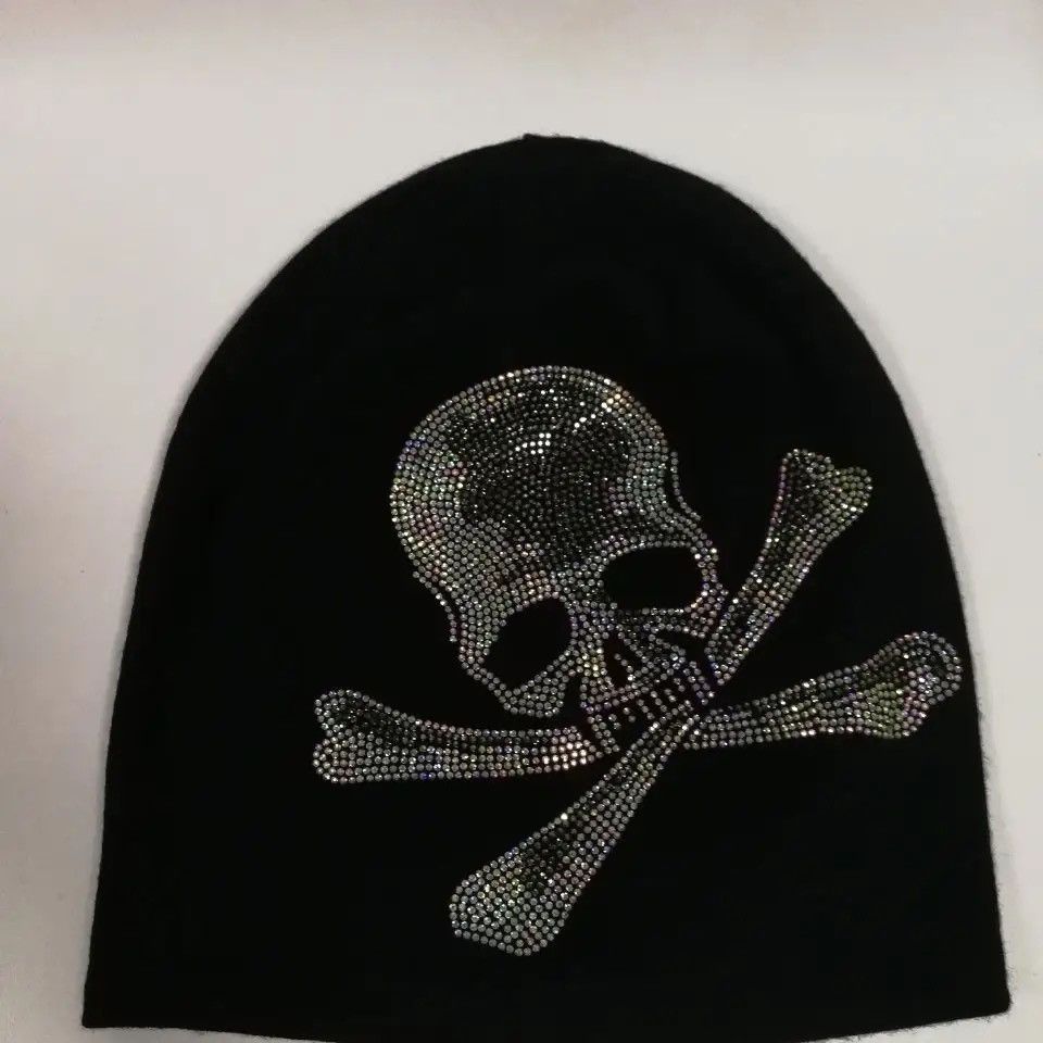 Japanese Brand × Vintage Gothic Black Skull Rhinestone Knitted Beanie Hats Size ONE SIZE - 1 Thumbnail