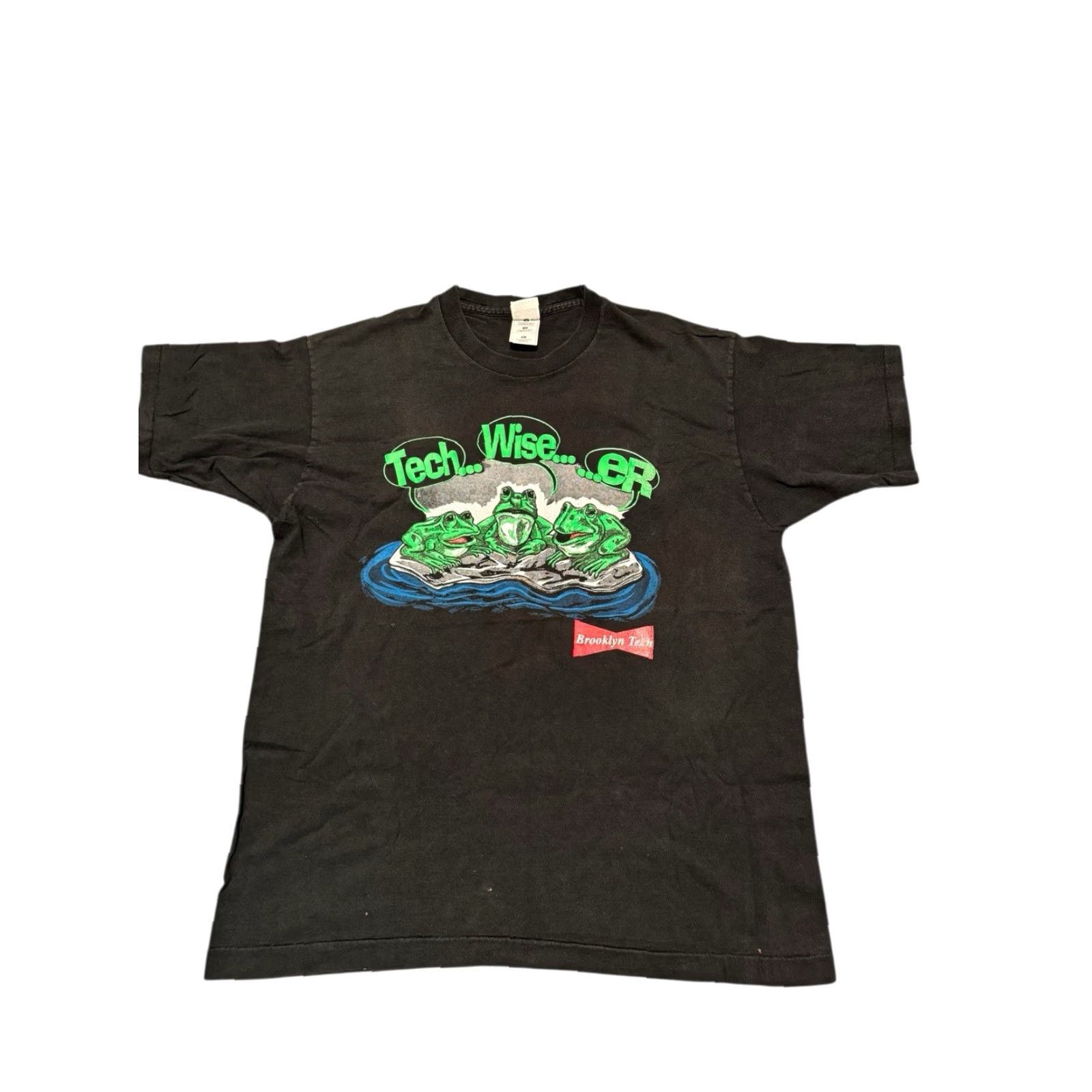 Fruit Of The Loom VINTAGE Brooklyn Tech T-Shirt - Tech Wise Er Parody Budweiser Frogs - XL - Black - Short Sleeve - Unisex - Graphic Tee - Fruit of the Loom - 1990s Size US XL / EU 56 / 4 - 2 Thumbnail