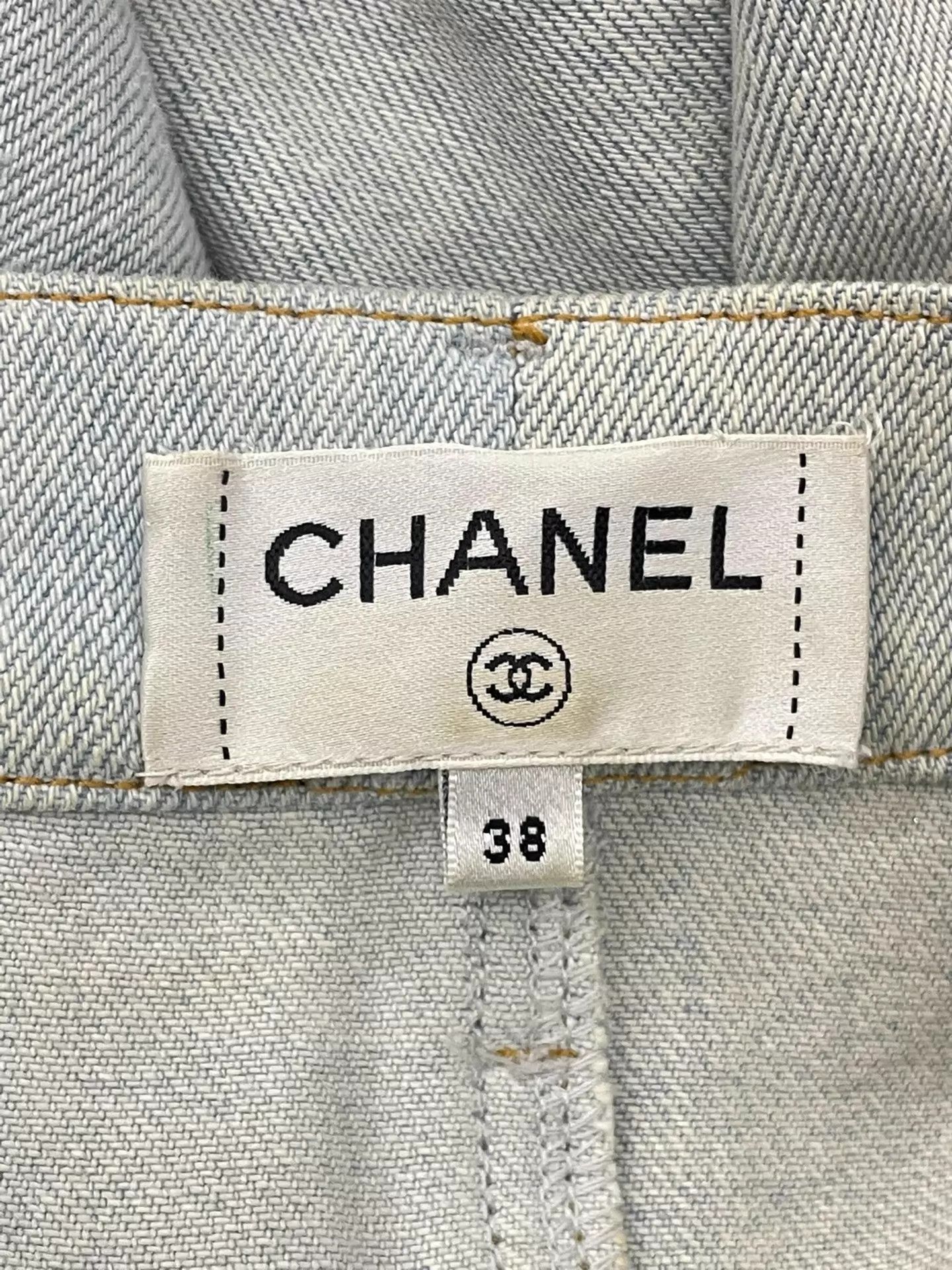 Chanel Chanel Greek Denim Wide-Leg Pants Button-Front 38 Size 27" / US 4 / IT 40 - 4 Thumbnail