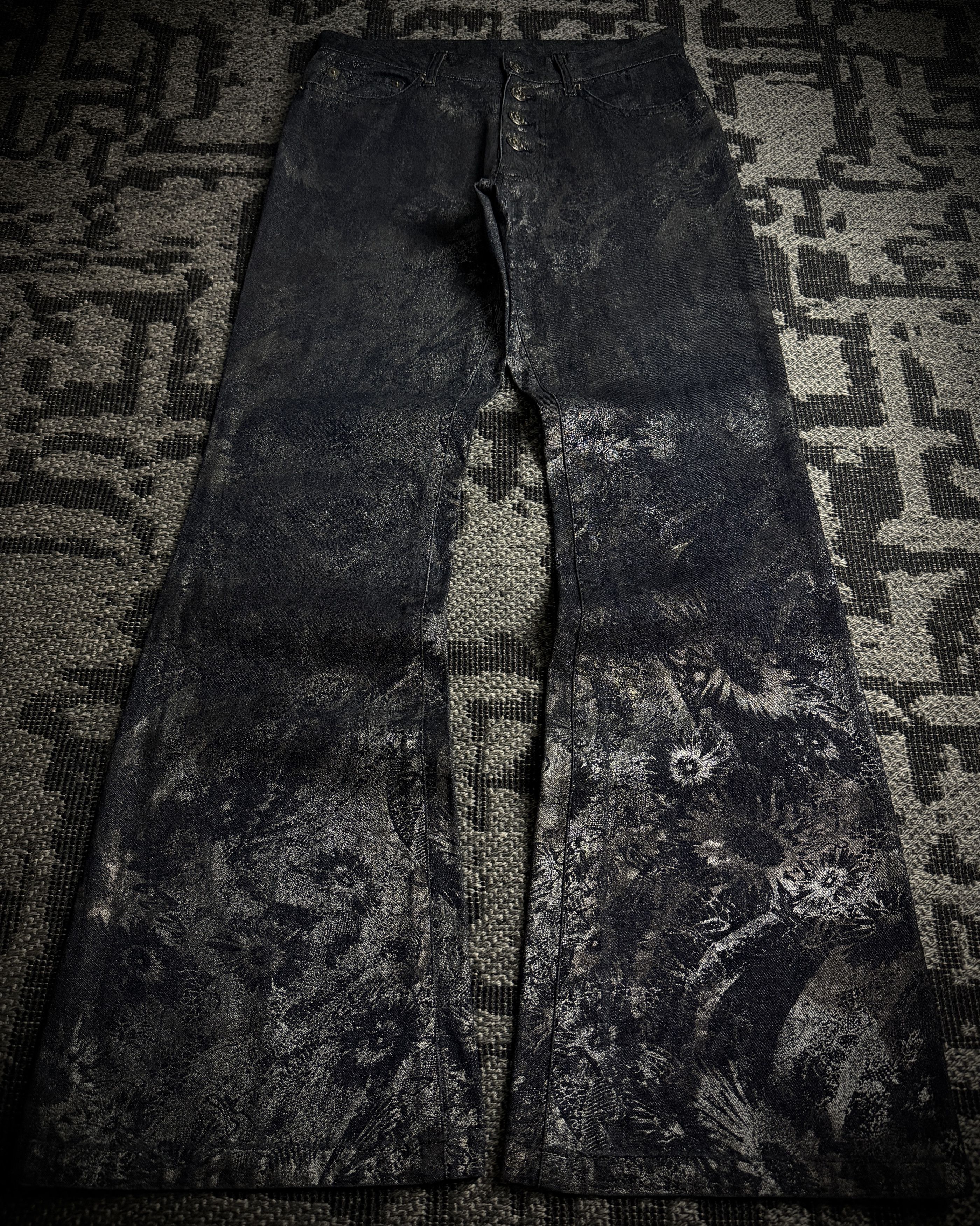 Tornado Mart Tornado Mart Metallic Floral Foil Print Flared Pants Size US 28 / EU 44 - 2 Thumbnail