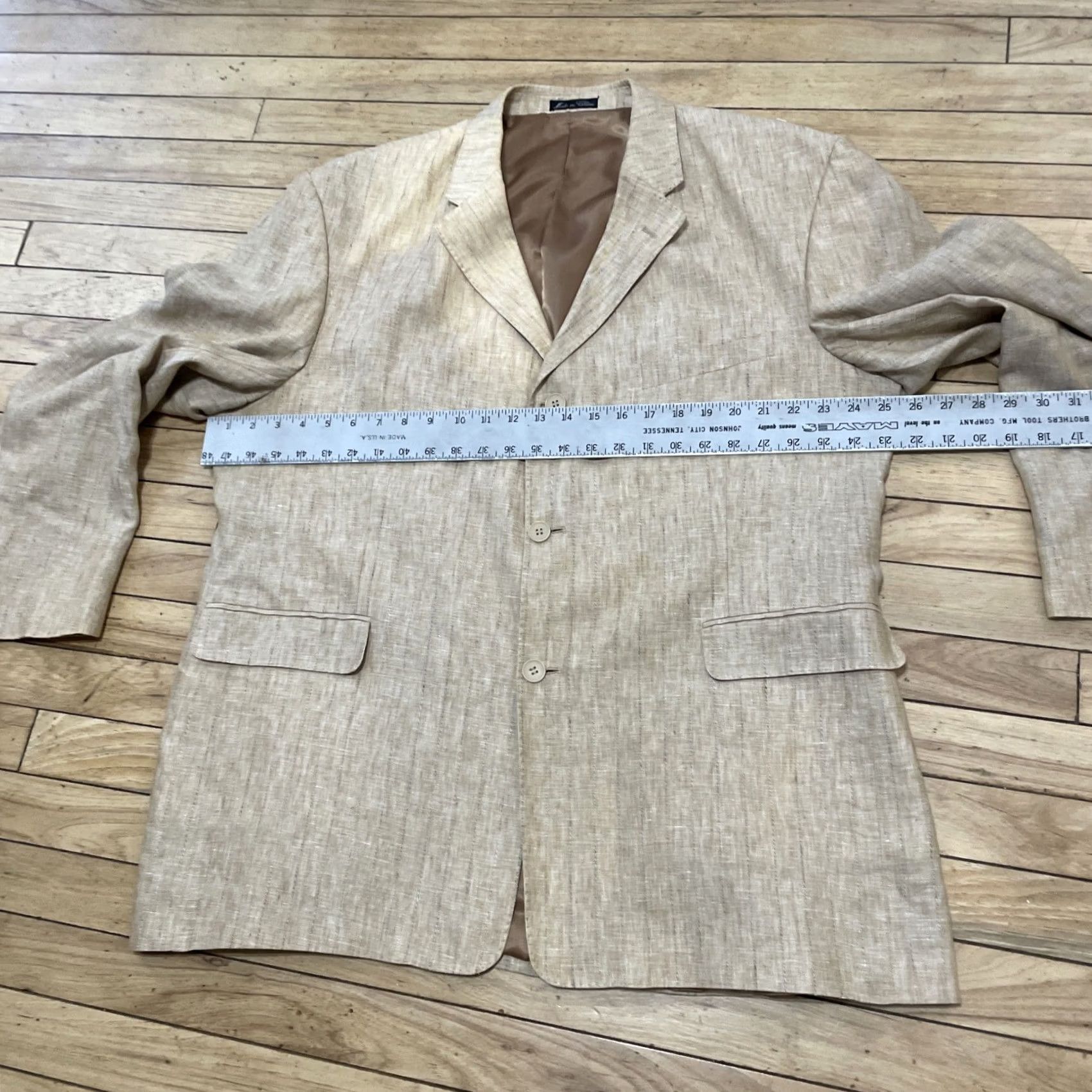 Vintage Vtg Giovanno Collezione Blazer Men 46 R Tan Stripe Linen Vintage Grunge Retro 2 Piece Notch Lapel Mens Regular Size 46 Brown Linen Stripe Blazer Size 46R - 7 Thumbnail