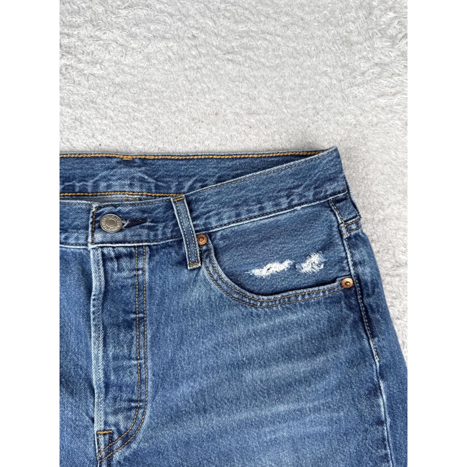 Levi's Levi's 501 Shorts Womens 29x6 Blue High Rise Button Fly Distressed Cut-Off Denim Shorts Size 29" - 5 Thumbnail