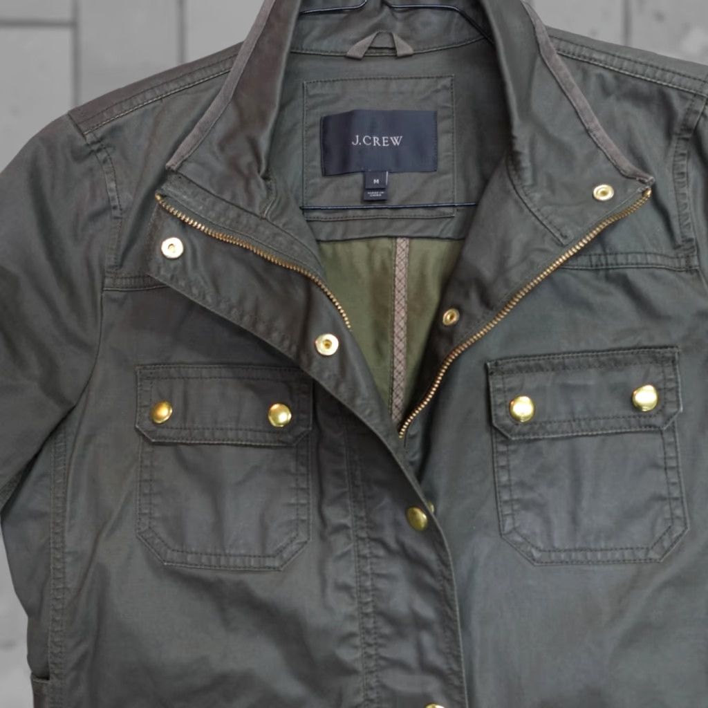 J.Crew J.CREW Women's Field Jacket M Green Storm Canvas Wool Waxed Military Coat Black? Size M / US 6-8 / IT 42-44 - 1 Thumbnail