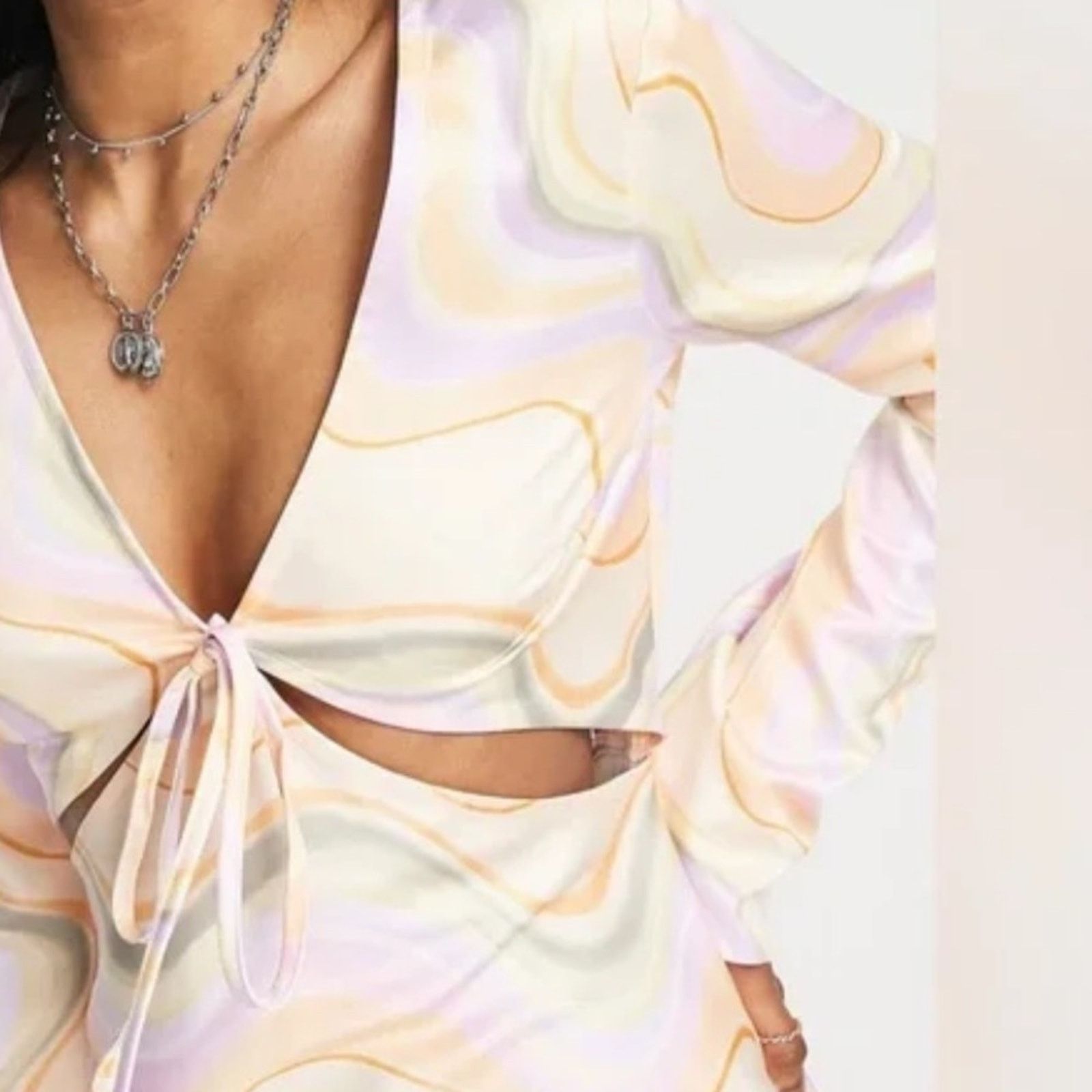 Topshop NWT Topshop Retro Satin Cutout Midi Dress Marble Pastel 14 Size XL / US 12-14 / IT 48-50 - 3 Thumbnail