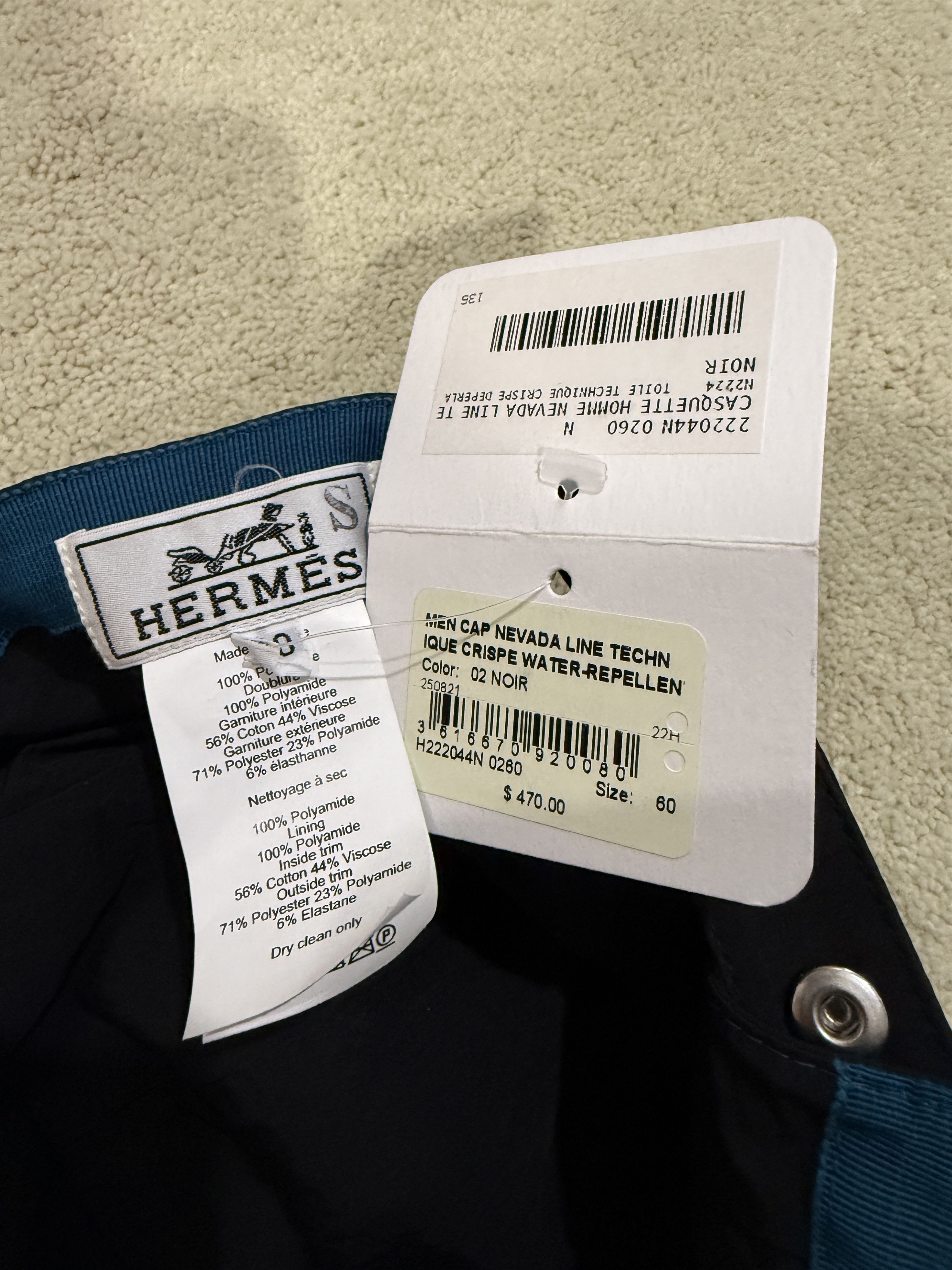 Hermes HERMES AUTHENTIC COTTON BLACK WITH BLUE TRIM NEVADA CAP Size ONE SIZE - 8 Thumbnail