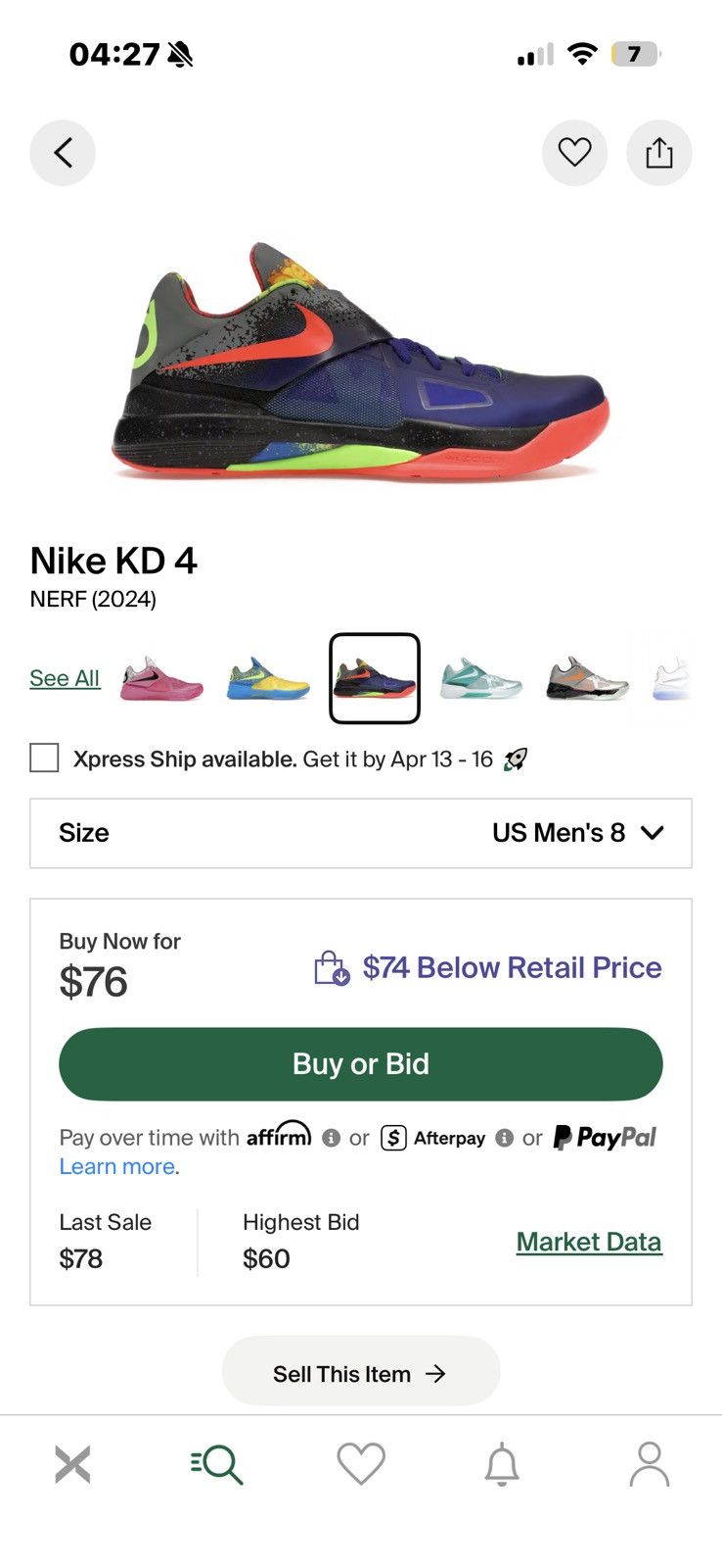 Nike 2024 Nike KD 4 Nerf Size 8 Size US 8 / EU 41 - 10 Thumbnail