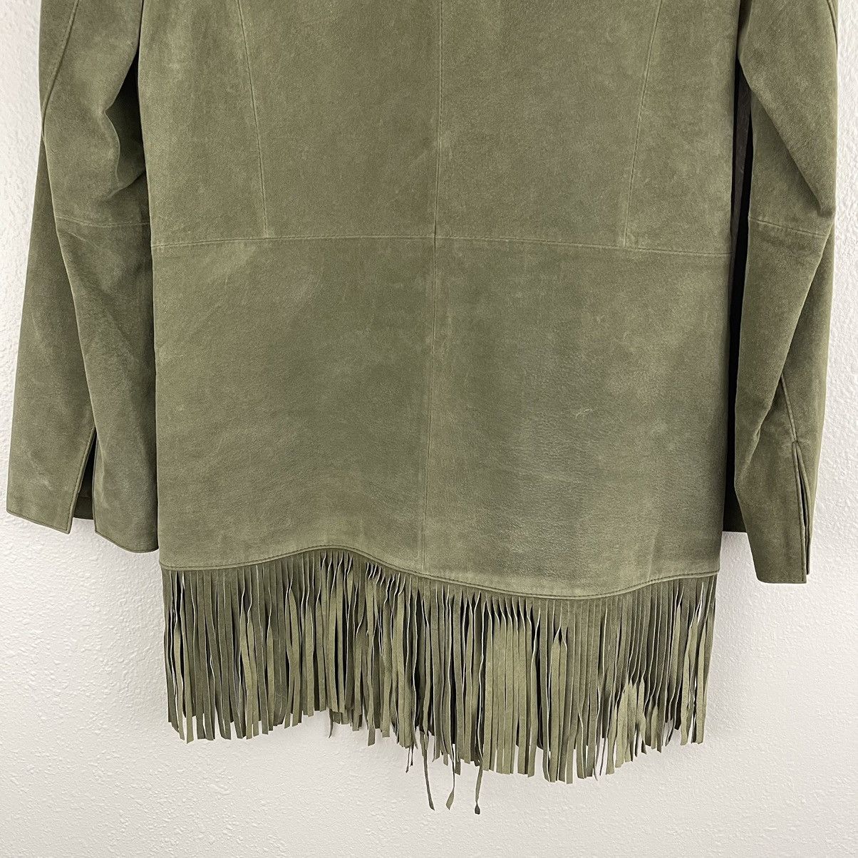 Vintage ARTURO Vintage 90s Green Suede Leather Grunge Fringe Jacket Size M / US 6-8 / IT 42-44 - 11 Thumbnail