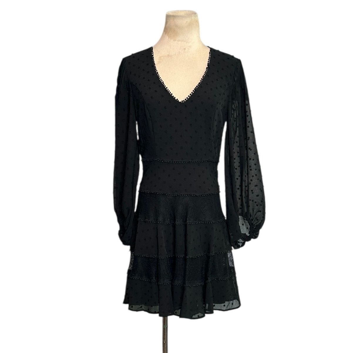 REVOLVE Bardot Mae black lace long sleeves tiered mini dress size 6 Size M / US 6-8 / IT 42-44 - 11 Thumbnail