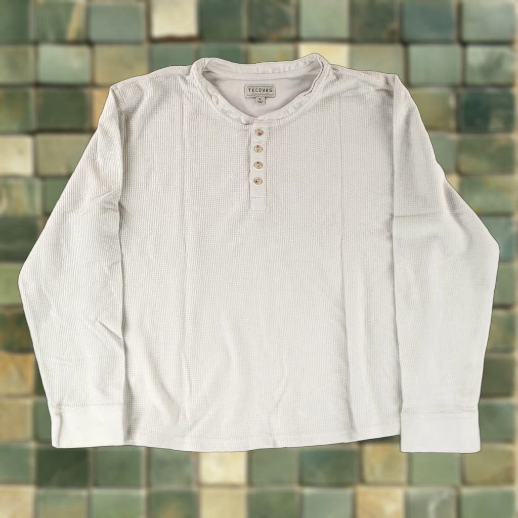Tecovas Tecovas Shirt Thermal Henley White Long Sleeve Waffle Knit Mens XL Size US XL / EU 56 / 4 - 1 Thumbnail