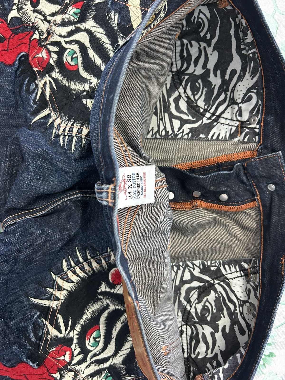 Ed Hardy Rare Ed Hardy Y2K Jeans – Embroidered Tiger Back, Baggy Fit Size US 34 / EU 50 - 5 Thumbnail
