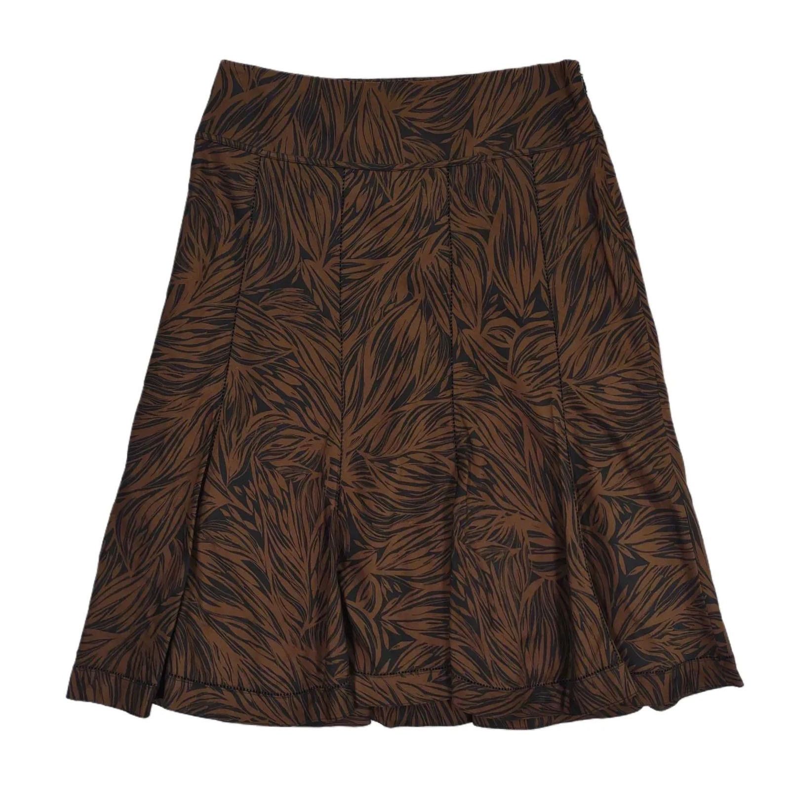 Ann Taylor Ann Taylor Brown & Black Leaf Pleated A-Line Midi Skirt Size 28" / US 6 / IT 42 - 1 Thumbnail