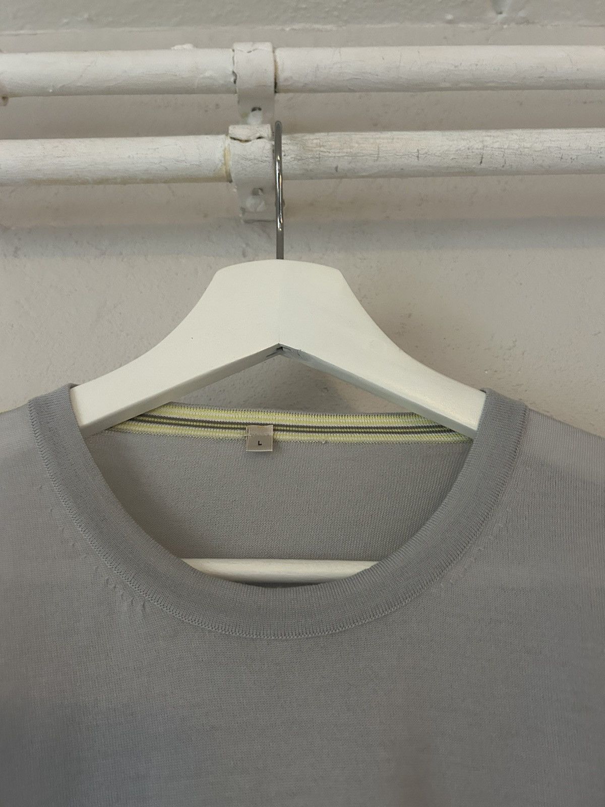 Hermes Hermès Gray Wool T-Shirt with Yellow Stripe Accents - Size L Size US L / EU 52-54 / 3 - 2 Thumbnail