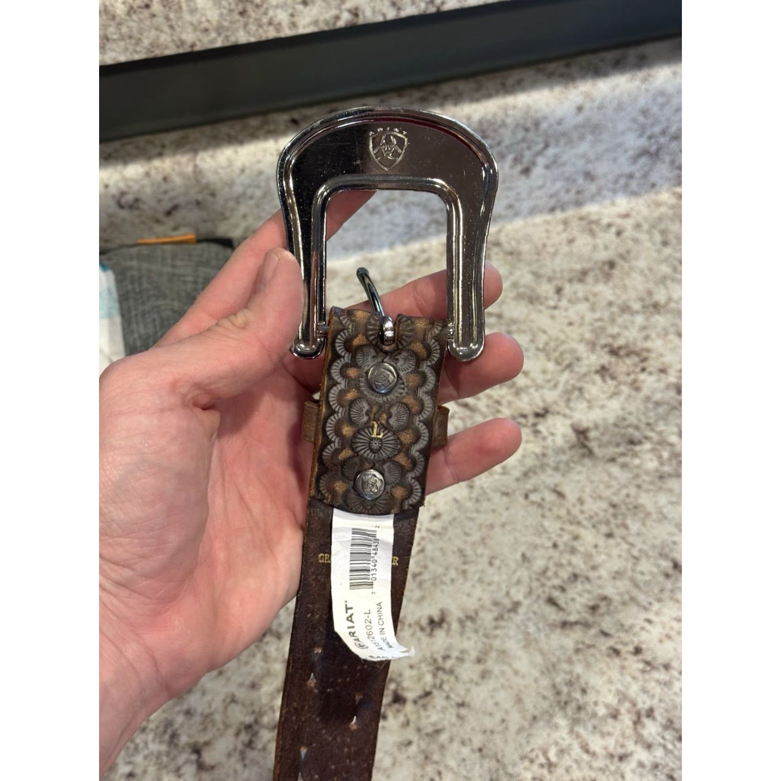 Ariat Ariat Western Belt L 1.5 in Leather Brown Mens Brown 1.5 in New Studded Tooled Western Cowboy Belt Mens L Size ONE SIZE - 3 Thumbnail