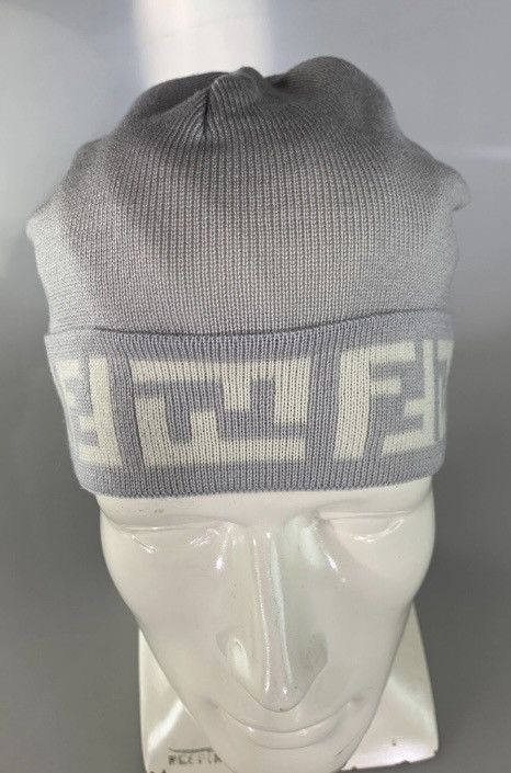 Fendi Fendi 🇮🇹 Pearl Grey Wool FF brim ribb knit Beanie unisex NEW Size ONE SIZE - 1 Thumbnail