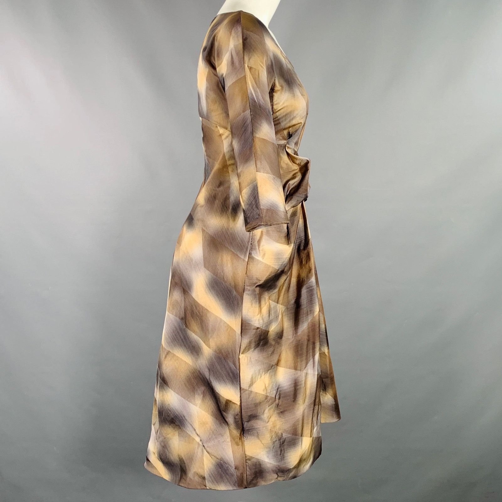 Marni Brown Beige Polyester Taffeta Diamond 3/4 Sleeves Dress Size XS / US 0-2 / IT 36-38 - 2 Thumbnail