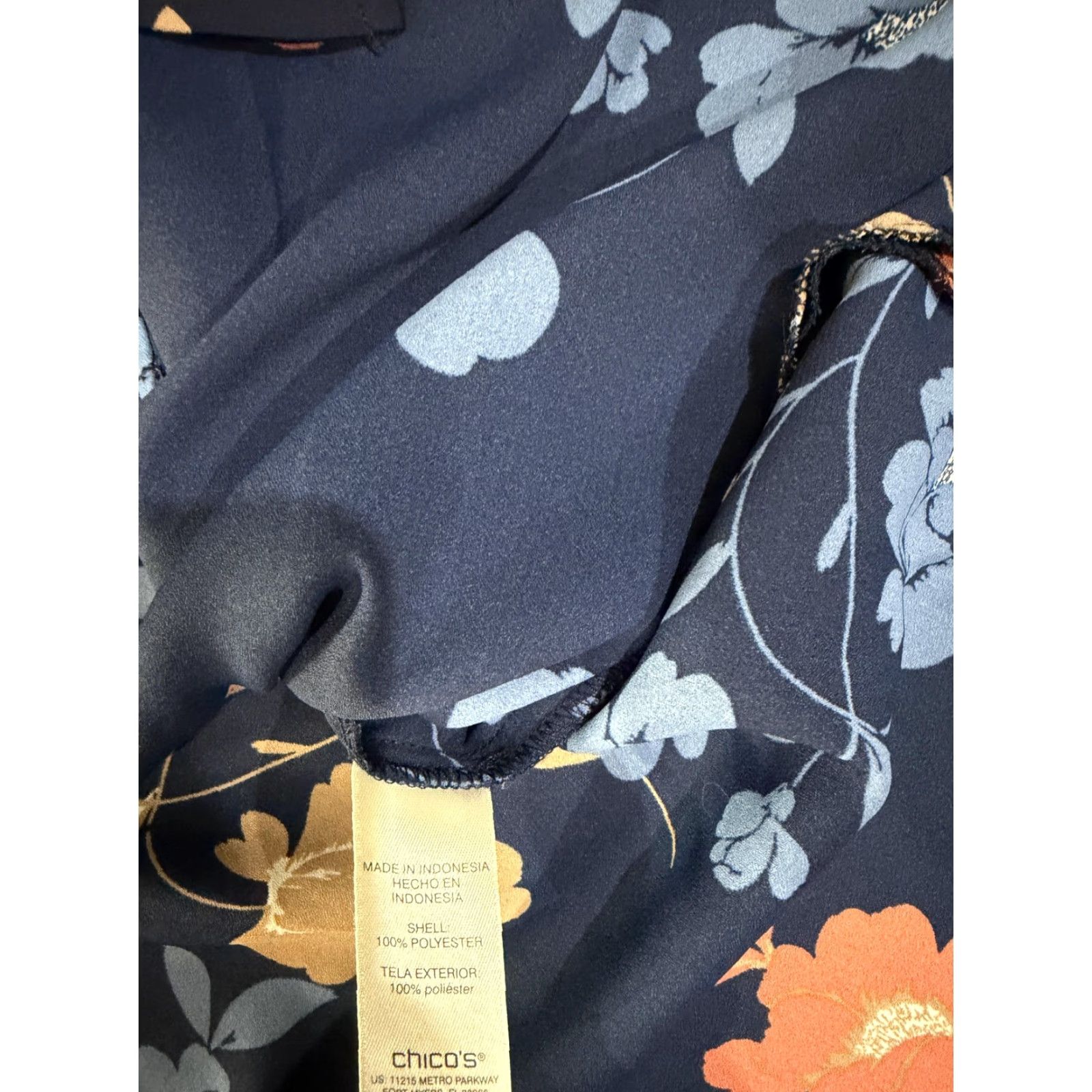 Vintage Chicos Shirt Womens 1 Navy Floral Button Front 3/4 Sleeve Tunic Blouse Top Size XS / US 0-2 / IT 36-38 - 5 Thumbnail