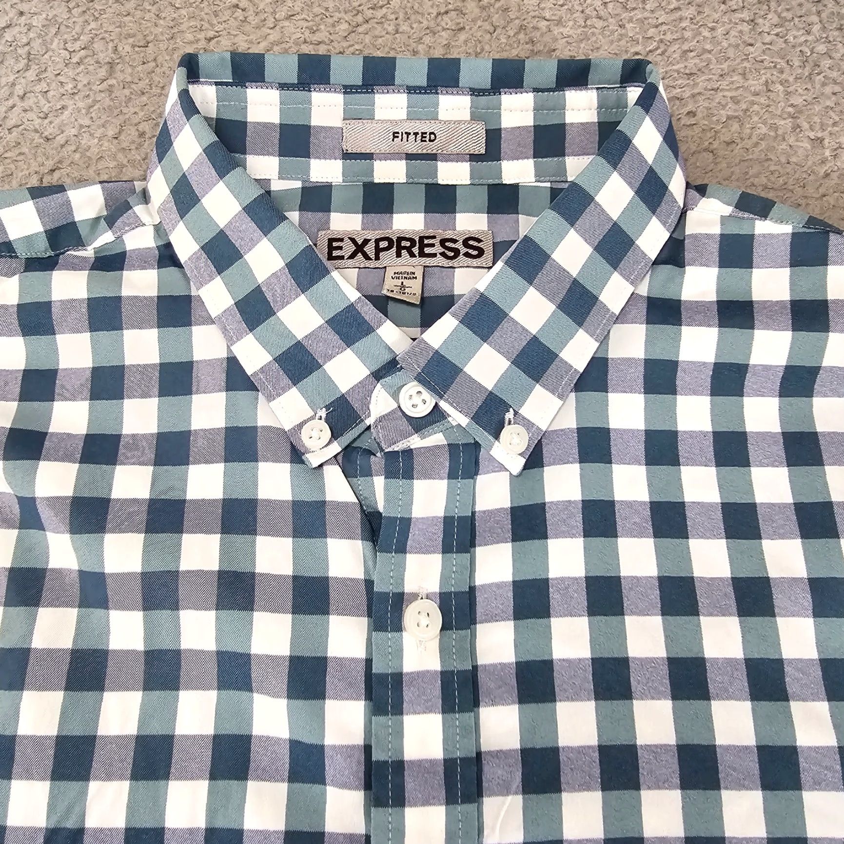 Express Express Shirt Men L Teal Check Button-Up Knit Cotton Long Sleeve Size US L / EU 52-54 / 3 - 3 Thumbnail