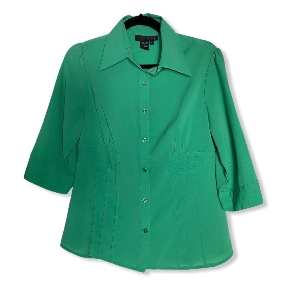 Other Ninety Green Button-Down Blouse | Size M | Collared 3/4 Slee Size M / US 6-8 / IT 42-44 - 2 Thumbnail