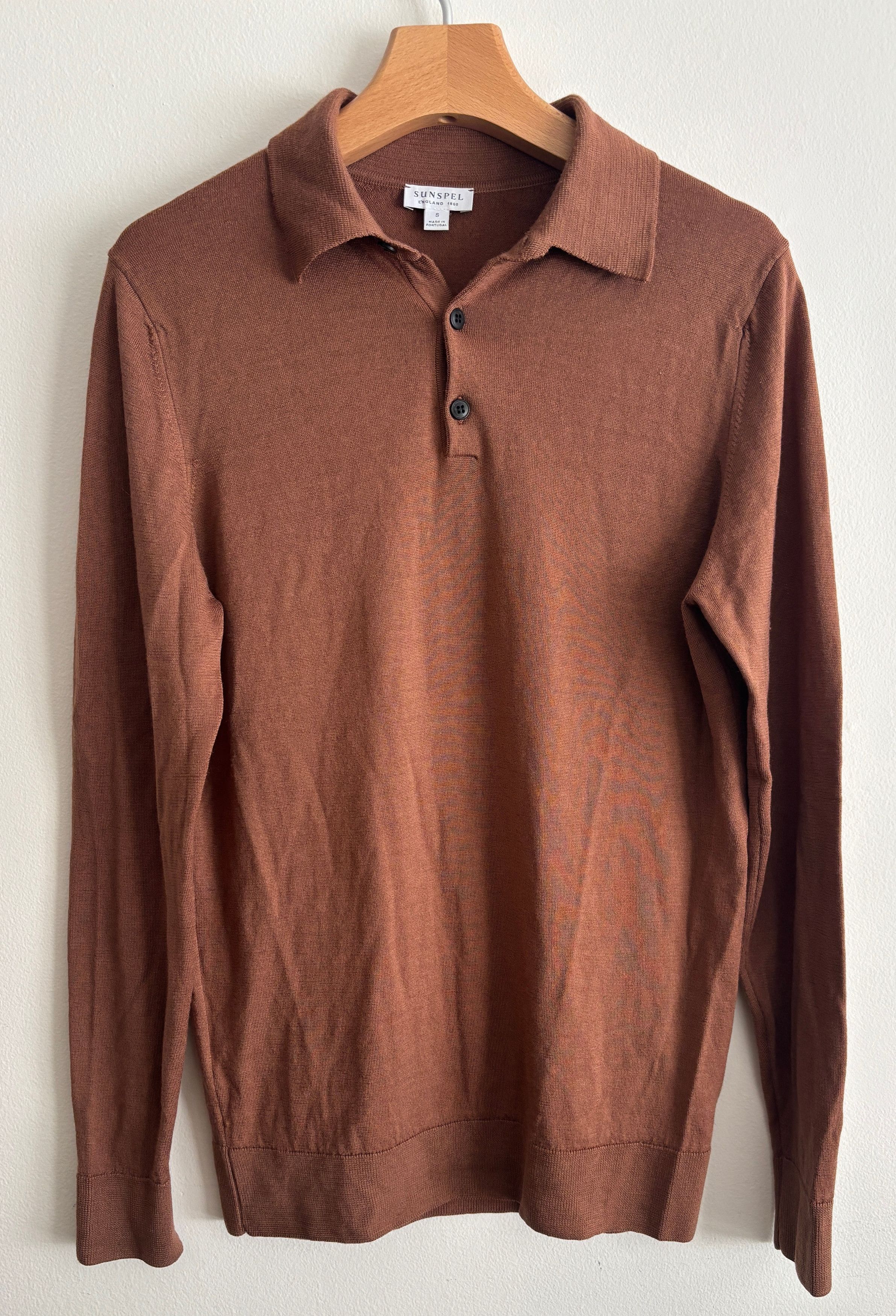 Sunspel $275 Brown Merino Wool Knit Long Sleeve Polo Shirt Size US S / EU 44-46 / 1 - 1 Thumbnail
