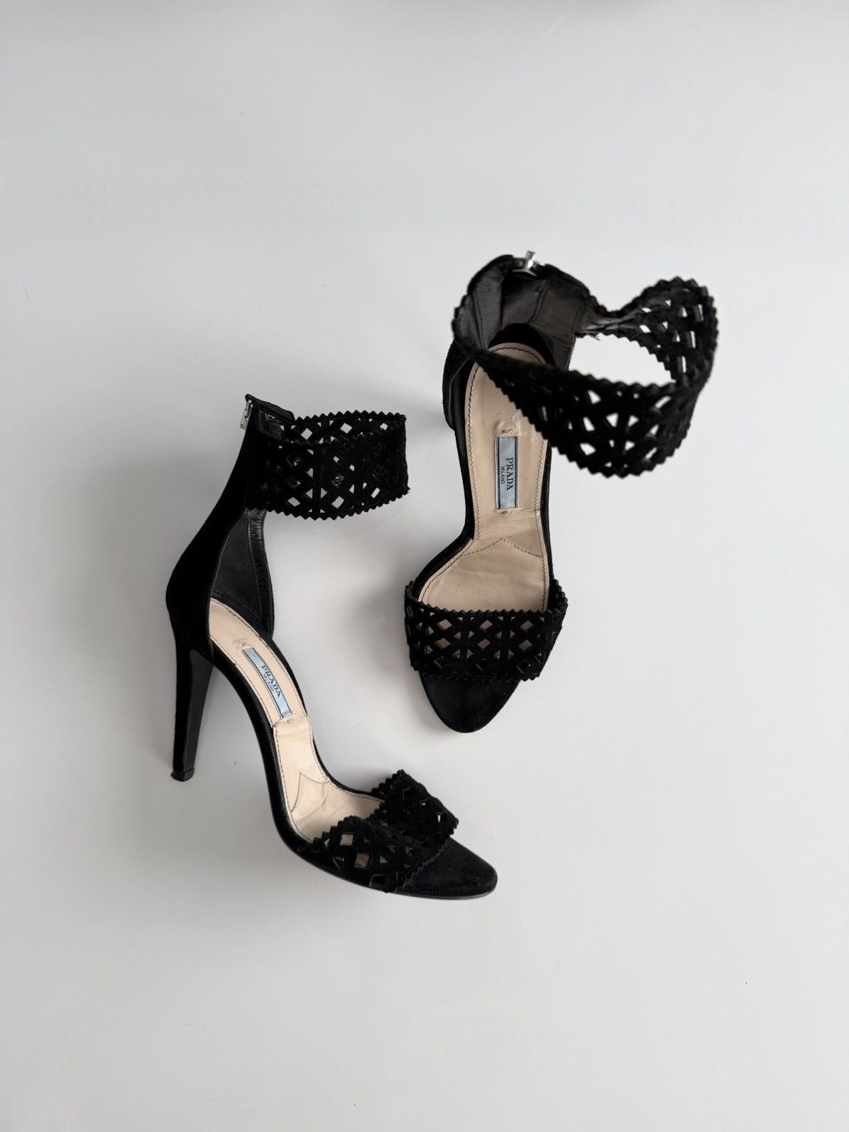 Prada Vintage Parda black suede open toe heels Size US 8 / IT 38 - 1 Thumbnail