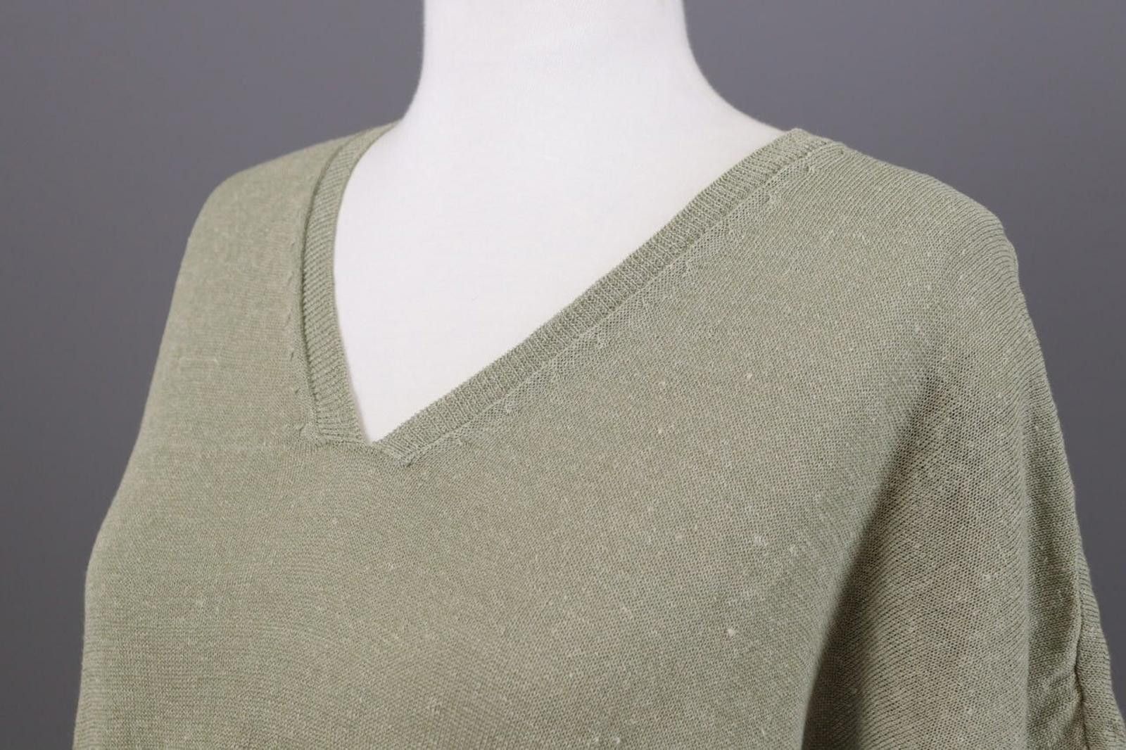 Oscar De La Renta Oska Khaki Linen V-Neck Crochet Knit Top Shirt Size 2 / M Size XS / US 0-2 / IT 36-38 - 7 Thumbnail
