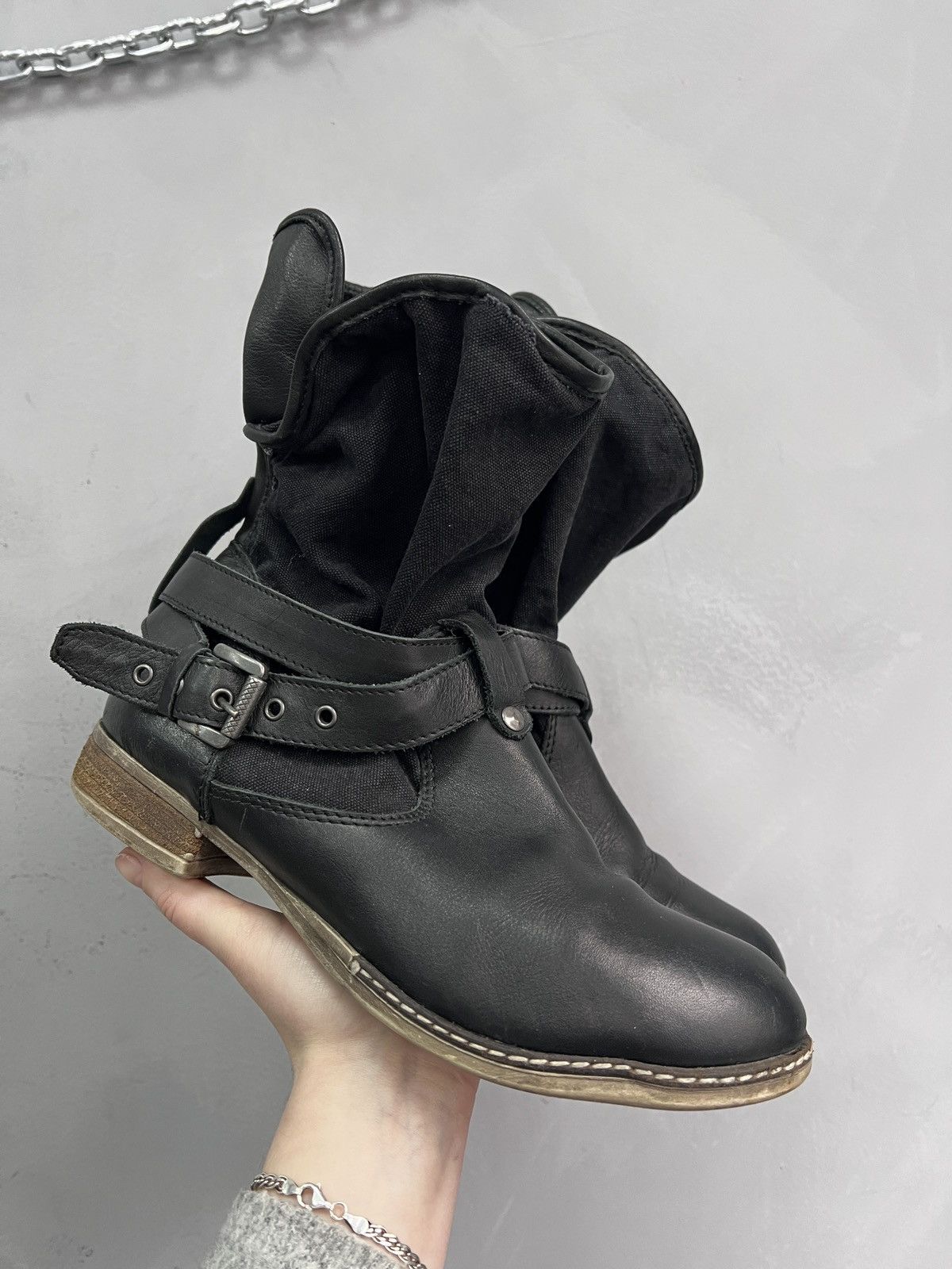 Hedi Slimane Leather ankle moto leather y2k boots belted margiela style Size US 7.5 / EU 40-41 - 3 Thumbnail