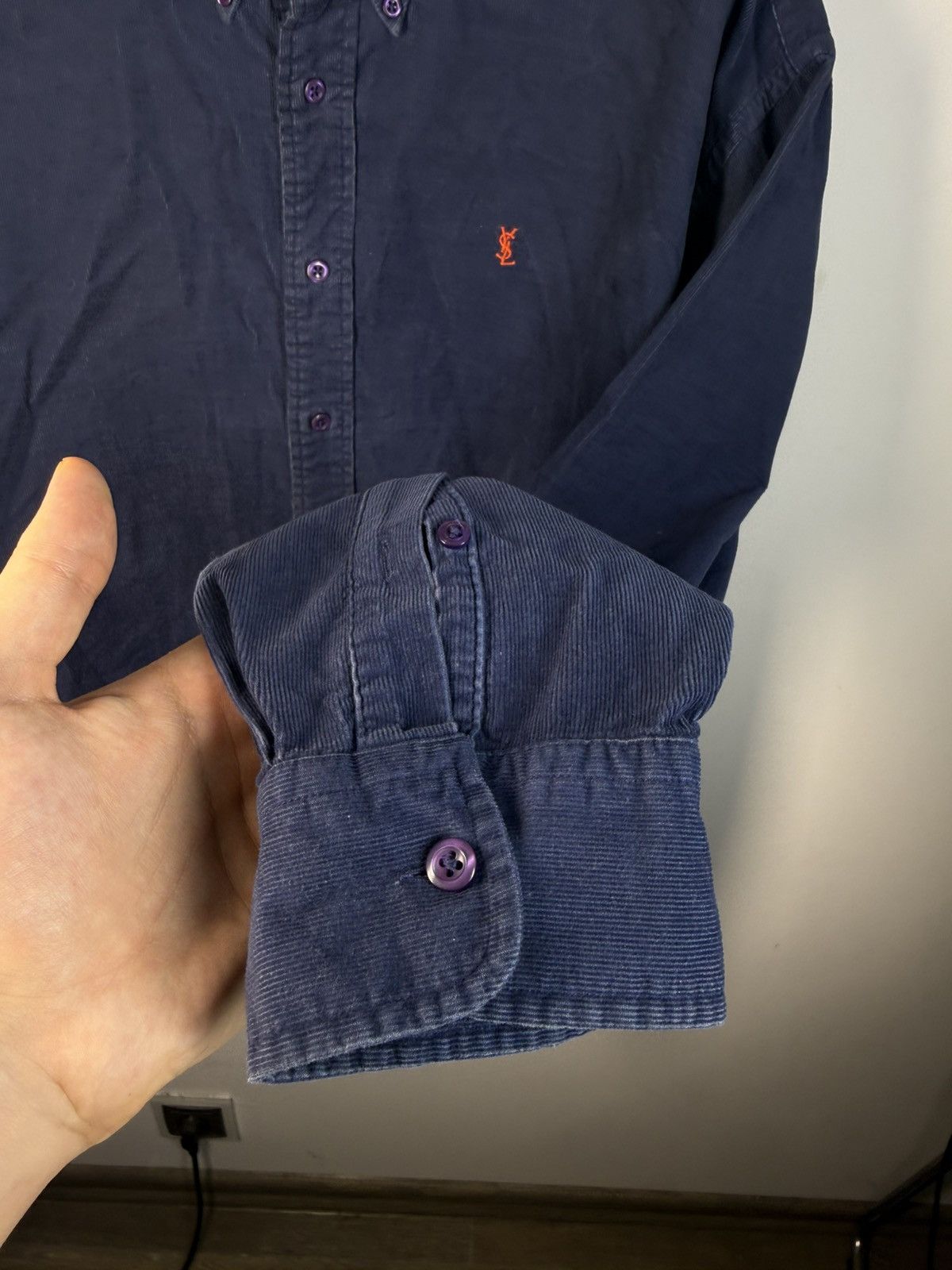Yves Saint Laurent Corduroy YSL Shirt Velvet Soft Navy Button Up Dress Shirt Size US XL / EU 56 / 4 - 13 Thumbnail
