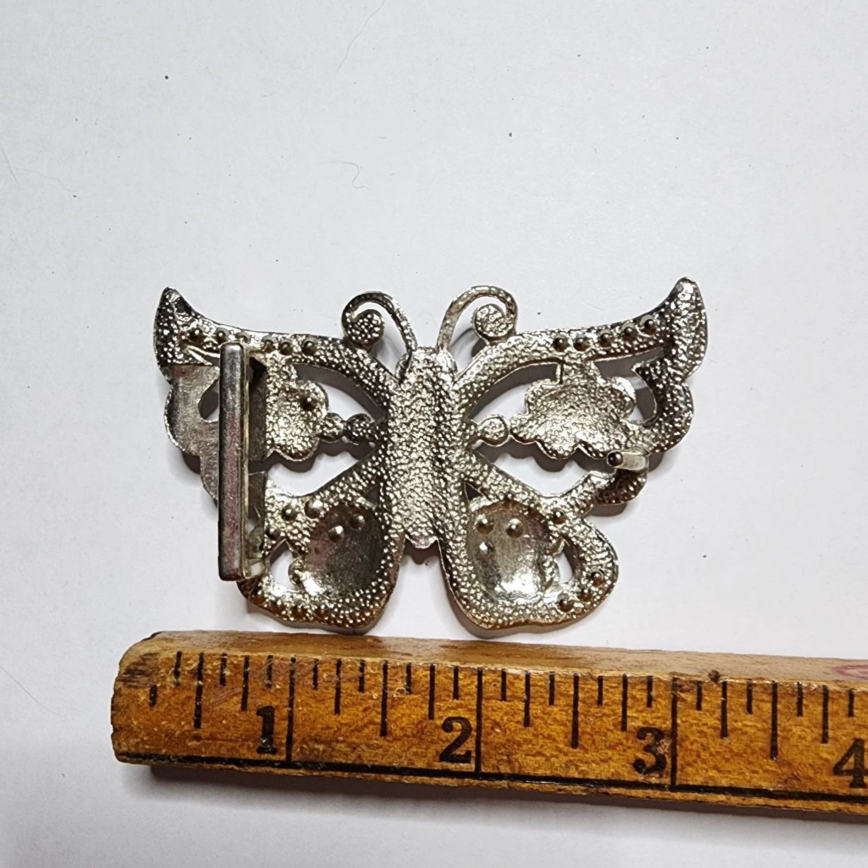 Vintage VINTAGE Rhinestone Butterfly Belt Buckle - Silver Metal Shaped Accent, Women, Belt Accessory, 60s-00s Decade Themed Size ONE SIZE - 2 Thumbnail