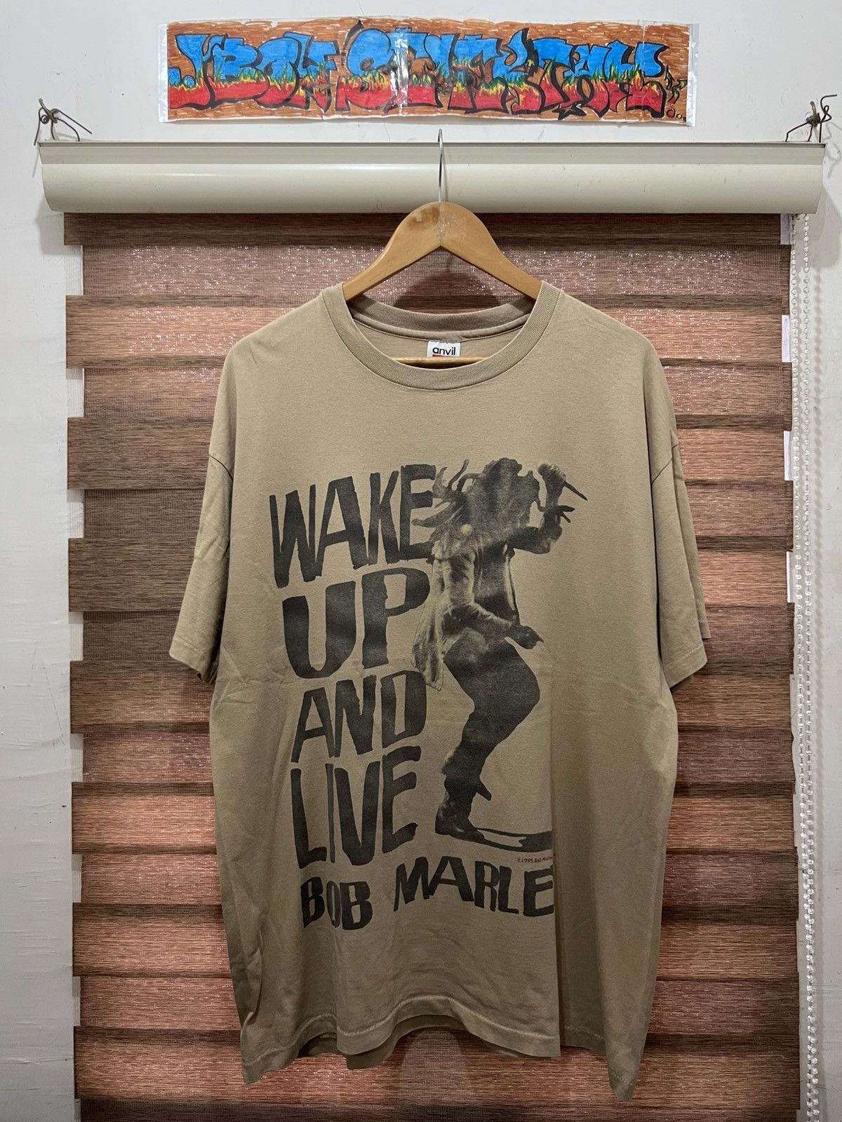 Bob Marley × Rap Tees × Vintage Vintage 90s Bob Marley Wake Up & Live Rasta Rap Tee Size US XL / EU 56 / 4 - 1 Thumbnail