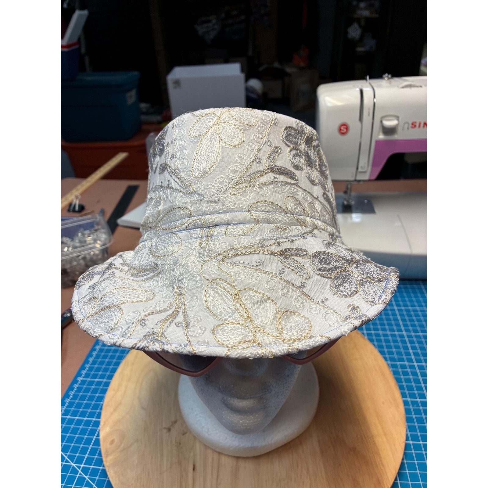 Other Upcycled Metallic Floral Bucket Hat – White Felt, Size Small Size ONE SIZE - 3 Thumbnail