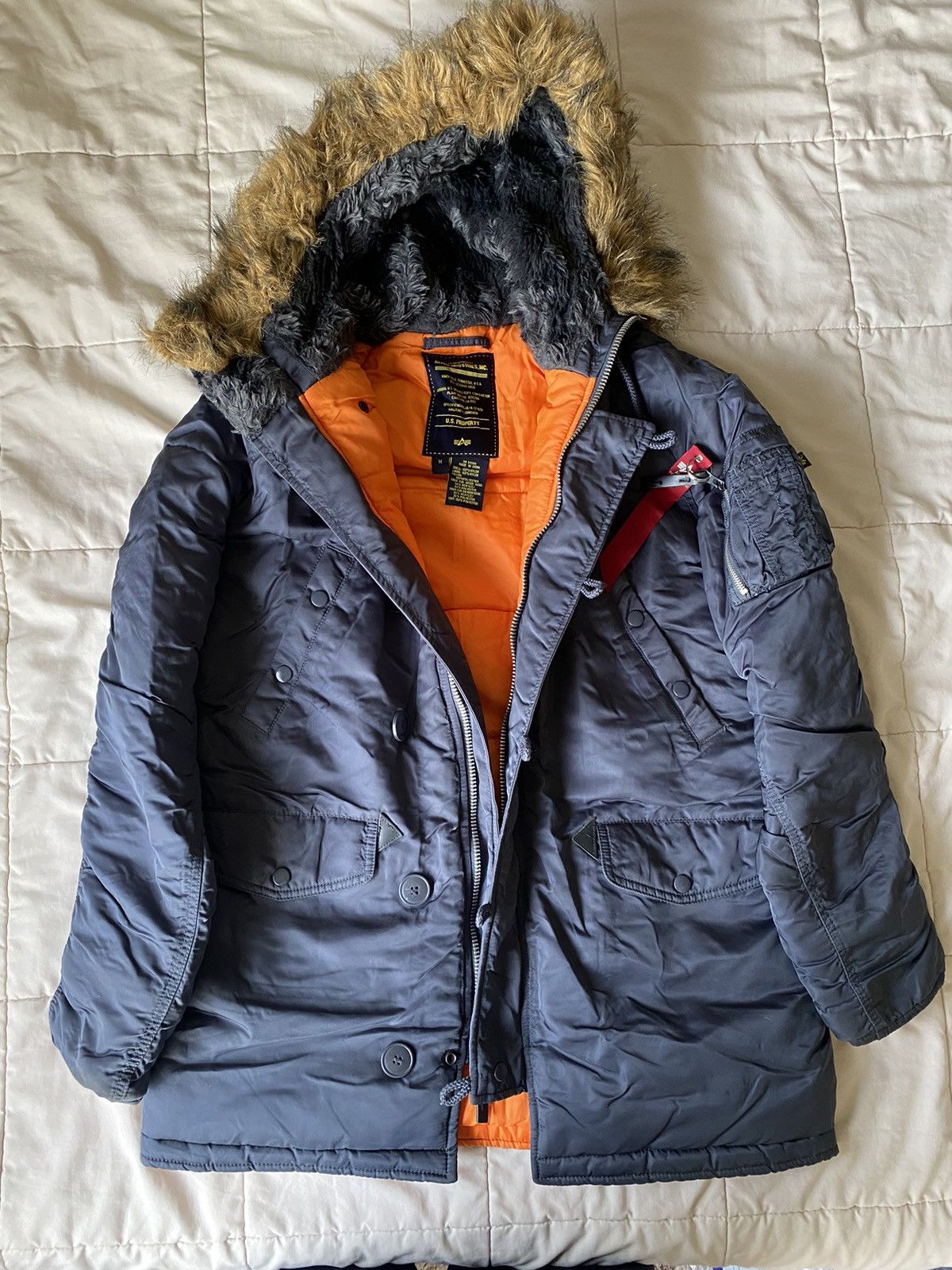 image of Alpha Industries N-3B Slim Fit Parka in Blue, Men's (Size Medium)
