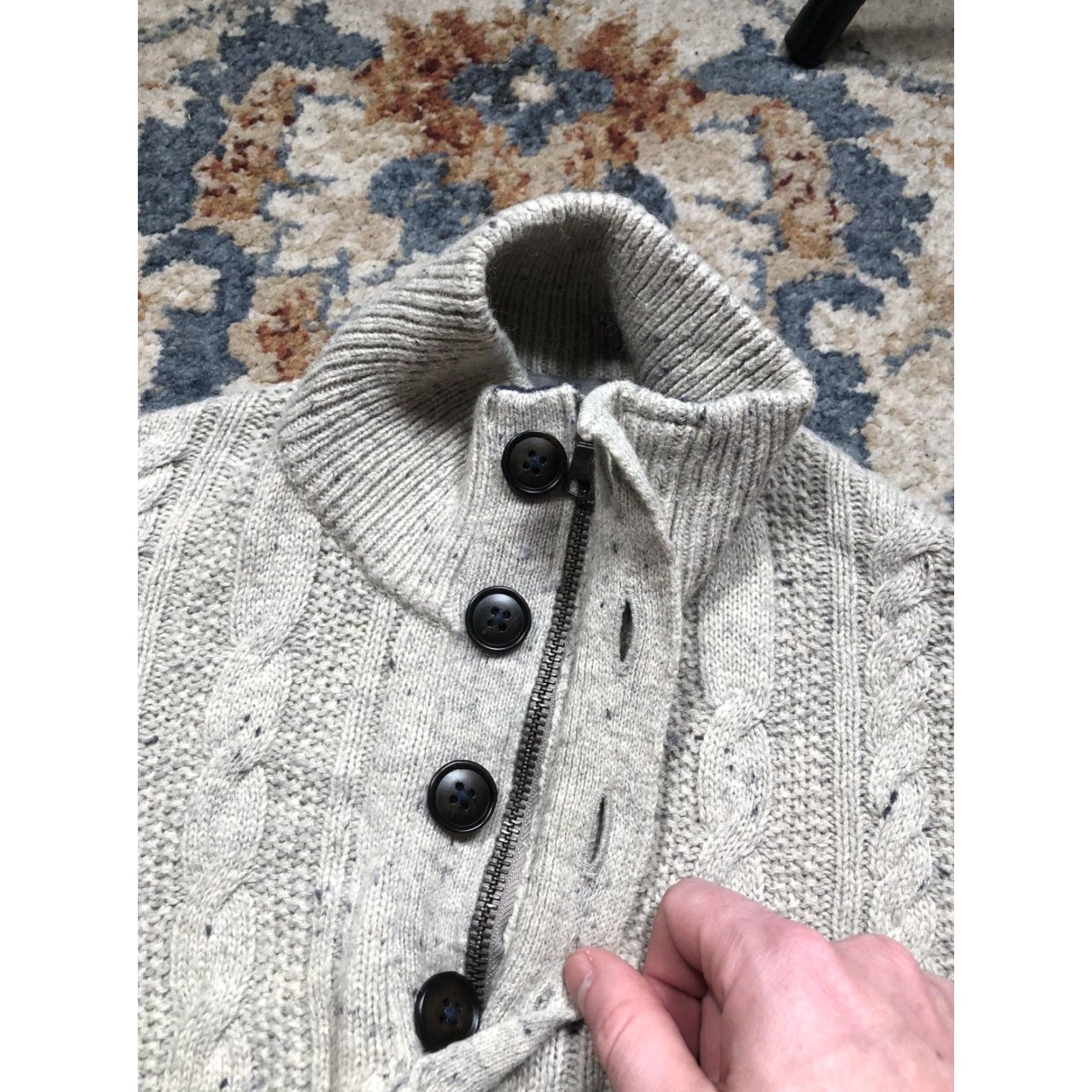 Marks & Spencer Marks & Spencer Sweater Mens Medium Gray Cable Knit Mock Neck Henley Wool Blend Size US M / EU 48-50 / 2 - 7 Thumbnail