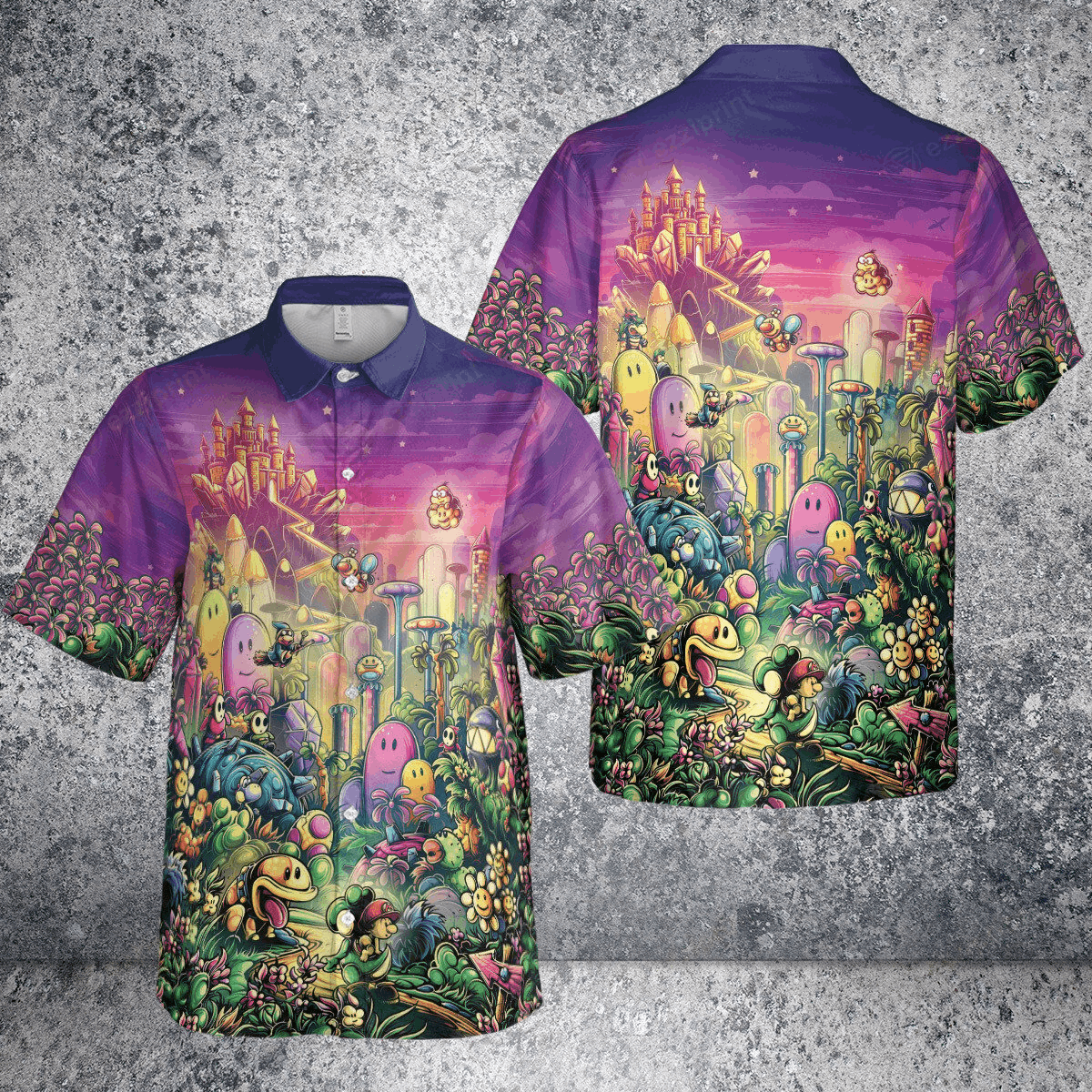 The Unbranded Brand Mushroom Kingdom Super Mario Purple Button Down Shirt Size US S / EU 44-46 / 1 - 4 Thumbnail