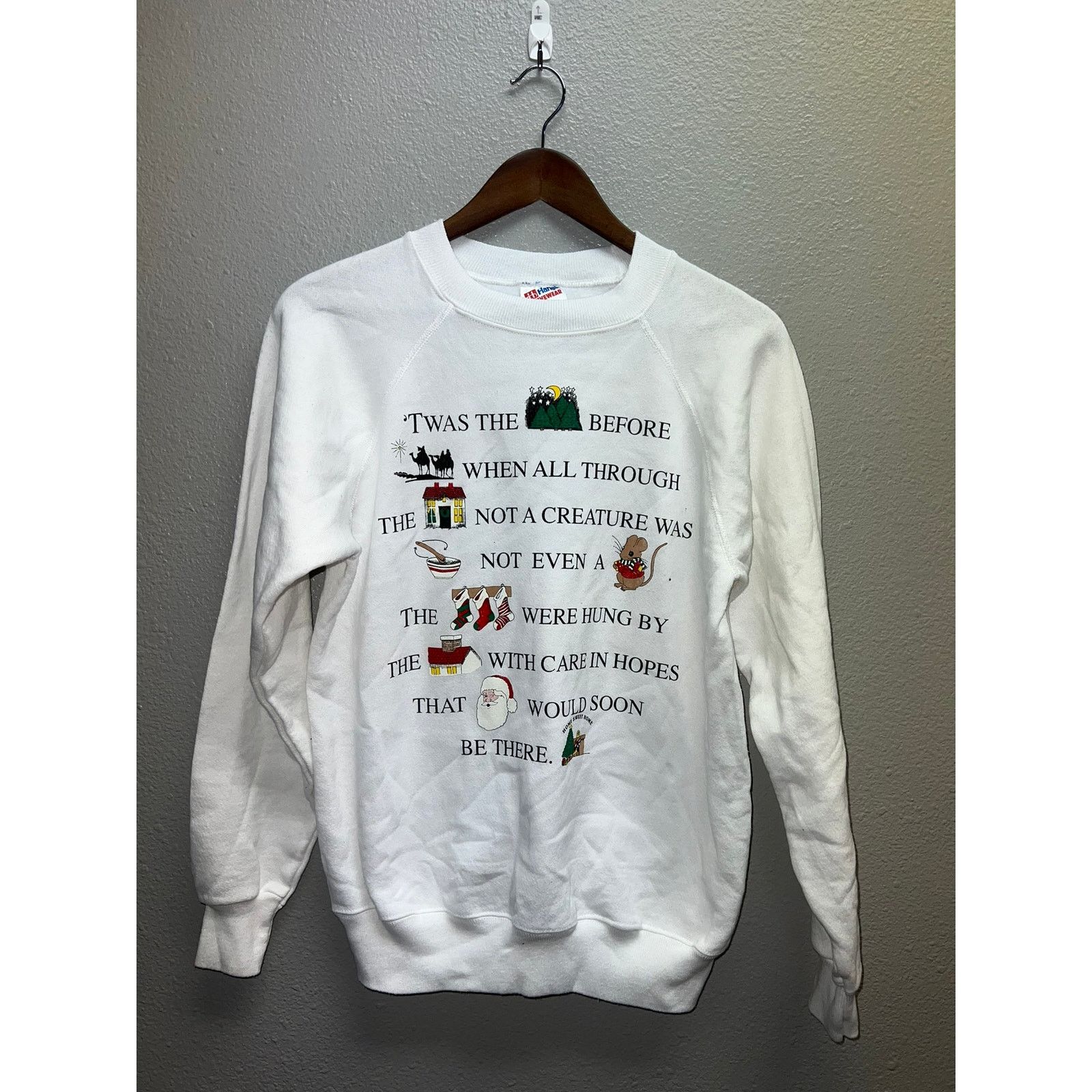 Hanes Vintage Christmas Sweatshirt Night Before Crewneck Medium 90 Size US M / EU 48-50 / 2 - 1 Thumbnail