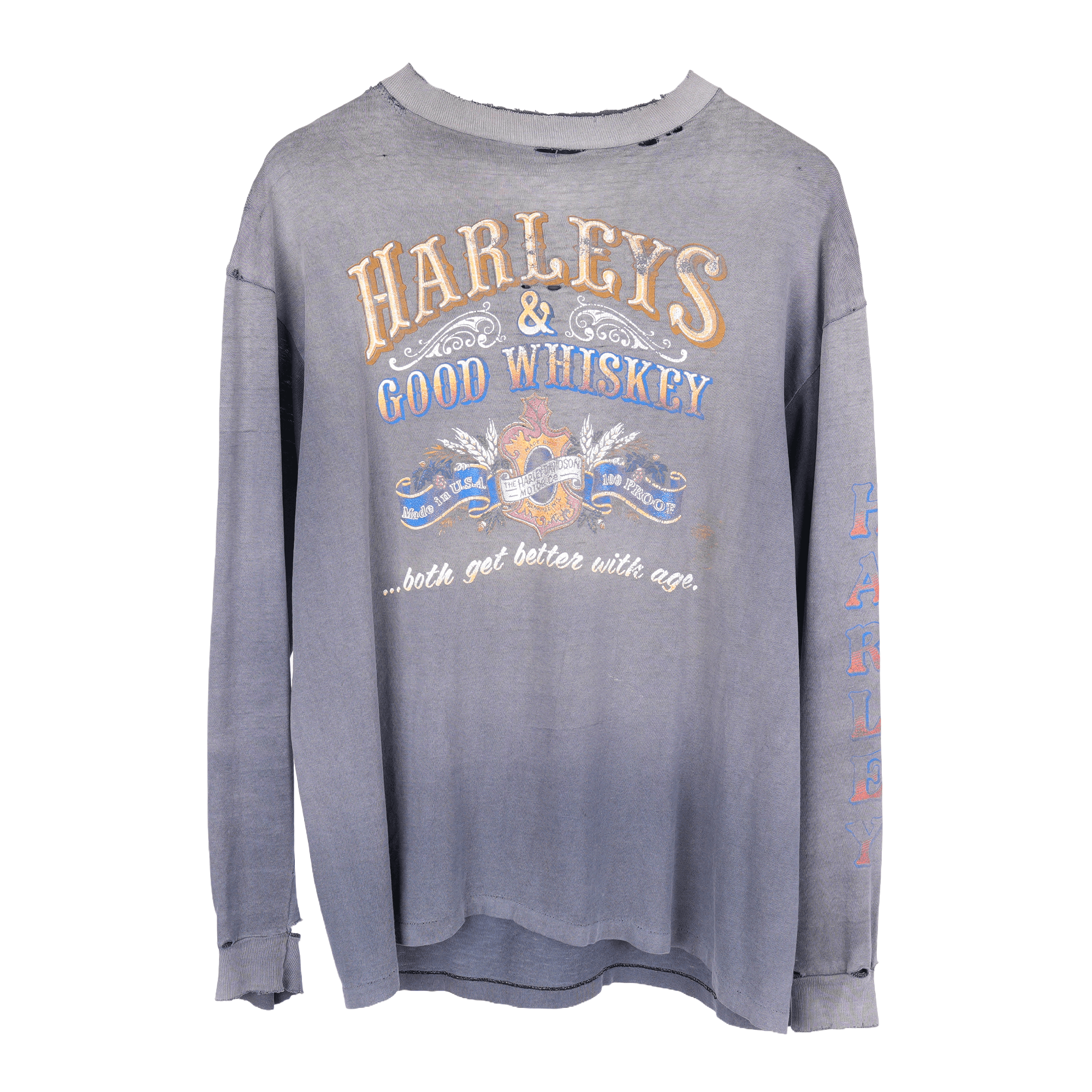 Vintage 1980S HARLEYS AND GOOD WHISKEY THRASHED FADED LONG SLEEVE T- Size US L / EU 52-54 / 3 - 1 Thumbnail
