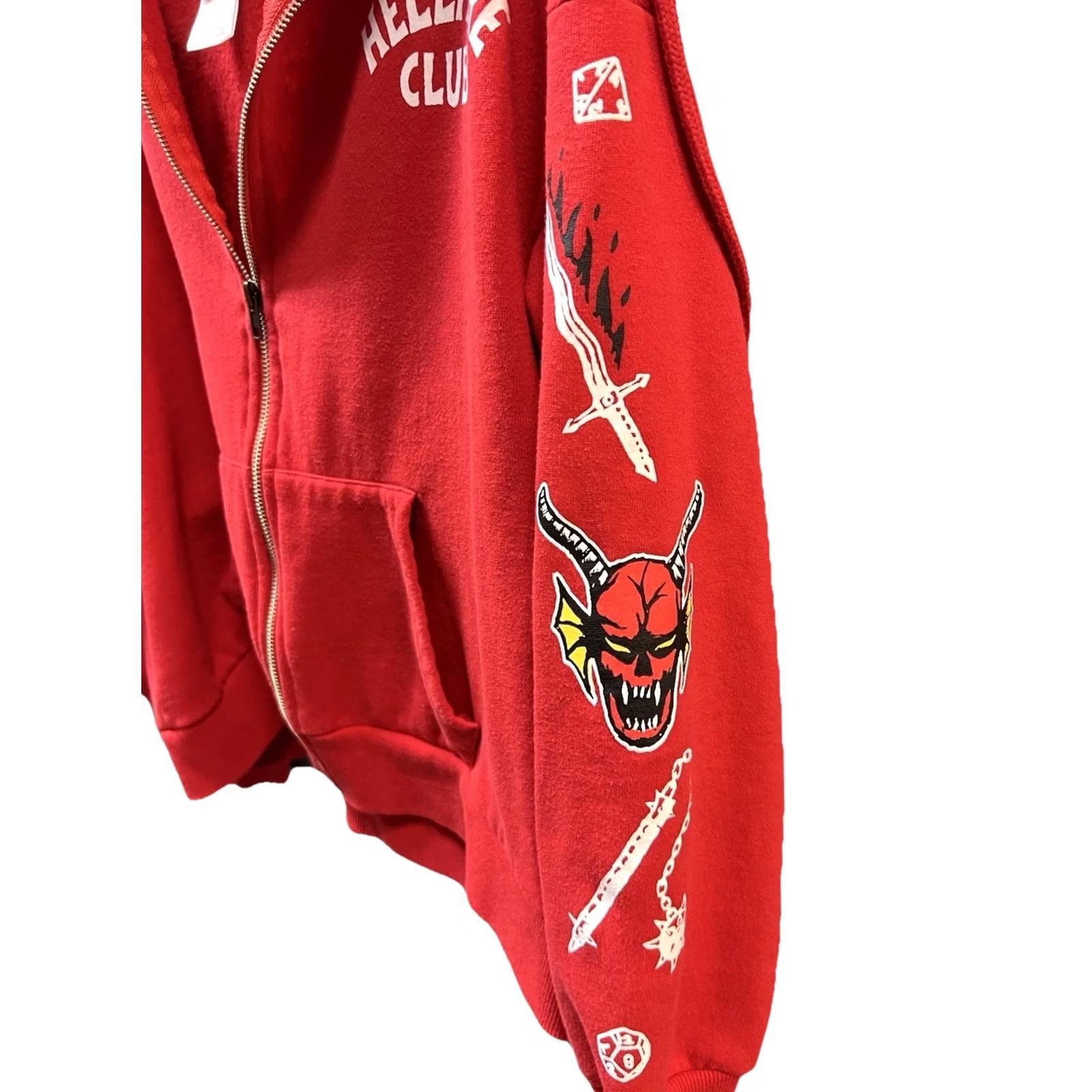 Vintage Netflix Stranger Things Hellfire Club Red Zip Hoodie Sweatshirt Medium Unisex Adults Full Zip Graphic Print Hooded Hemfire Club 2020s Size US M / EU 48-50 / 2 - 4 Thumbnail