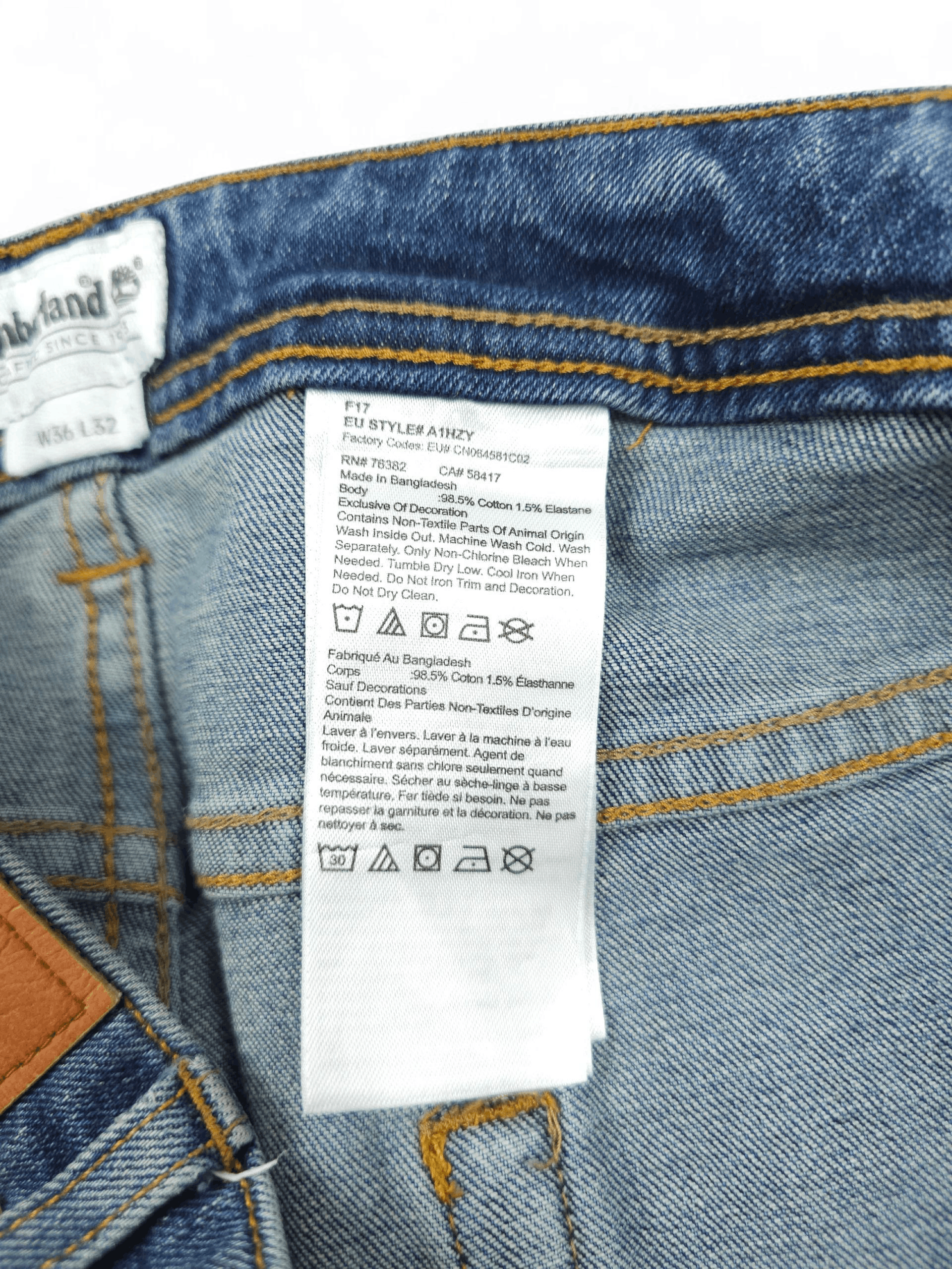 Timberland 💎 Timberland 36/32 Slim Washed Blue Denim Jeans Size US 36 / EU 52 - 9 Thumbnail
