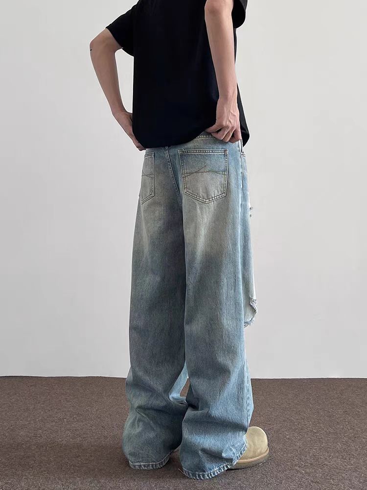 Japanese Brand × Jean High street ripped straight leg vintage baggy jeans Size US 34 / EU 50 - 5 Thumbnail