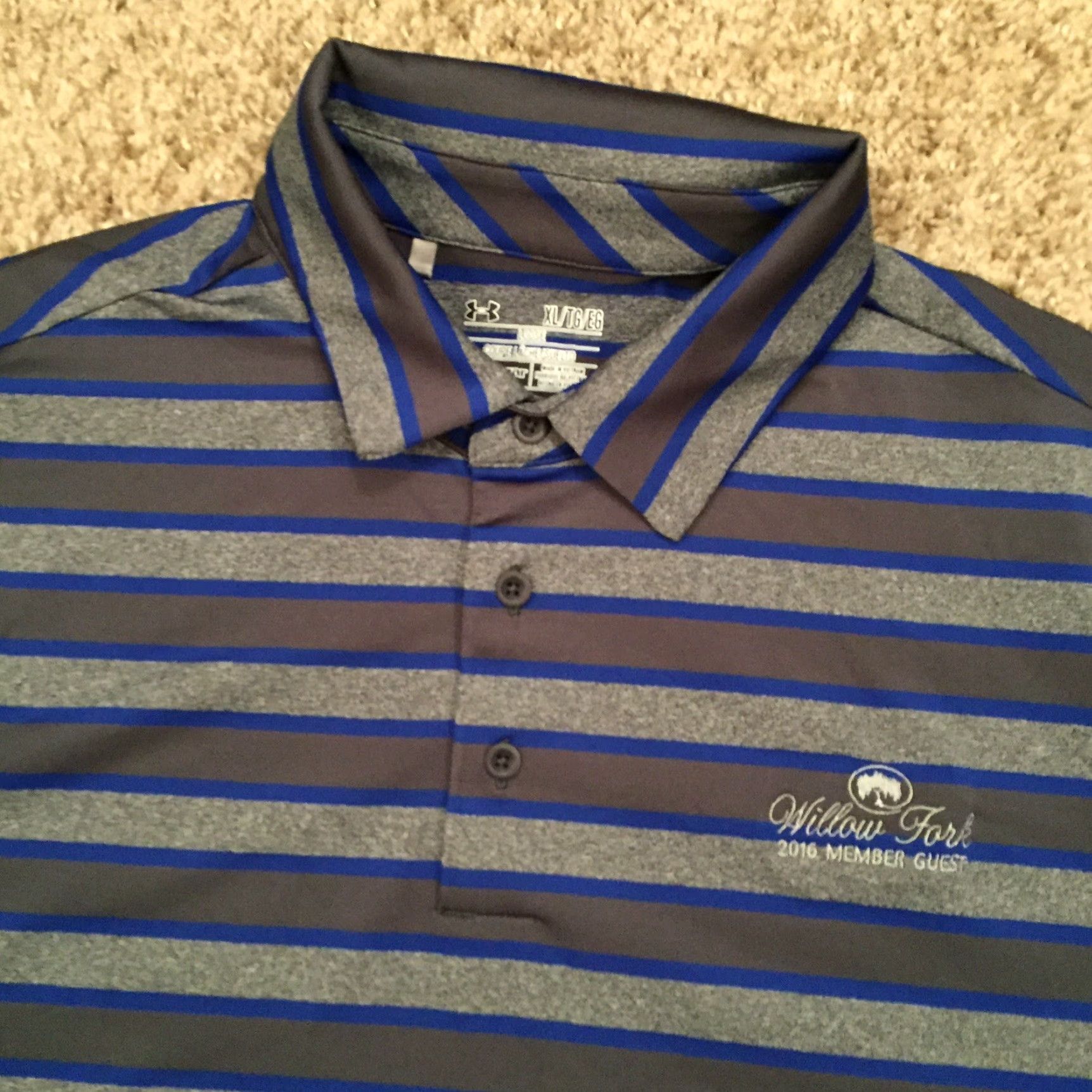 Under Armour Under Armour Polo Shirt Mens XL Blue Gray Striped Short Sleeve Loose Heat Gear Size US XL / EU 56 / 4 - 3 Thumbnail