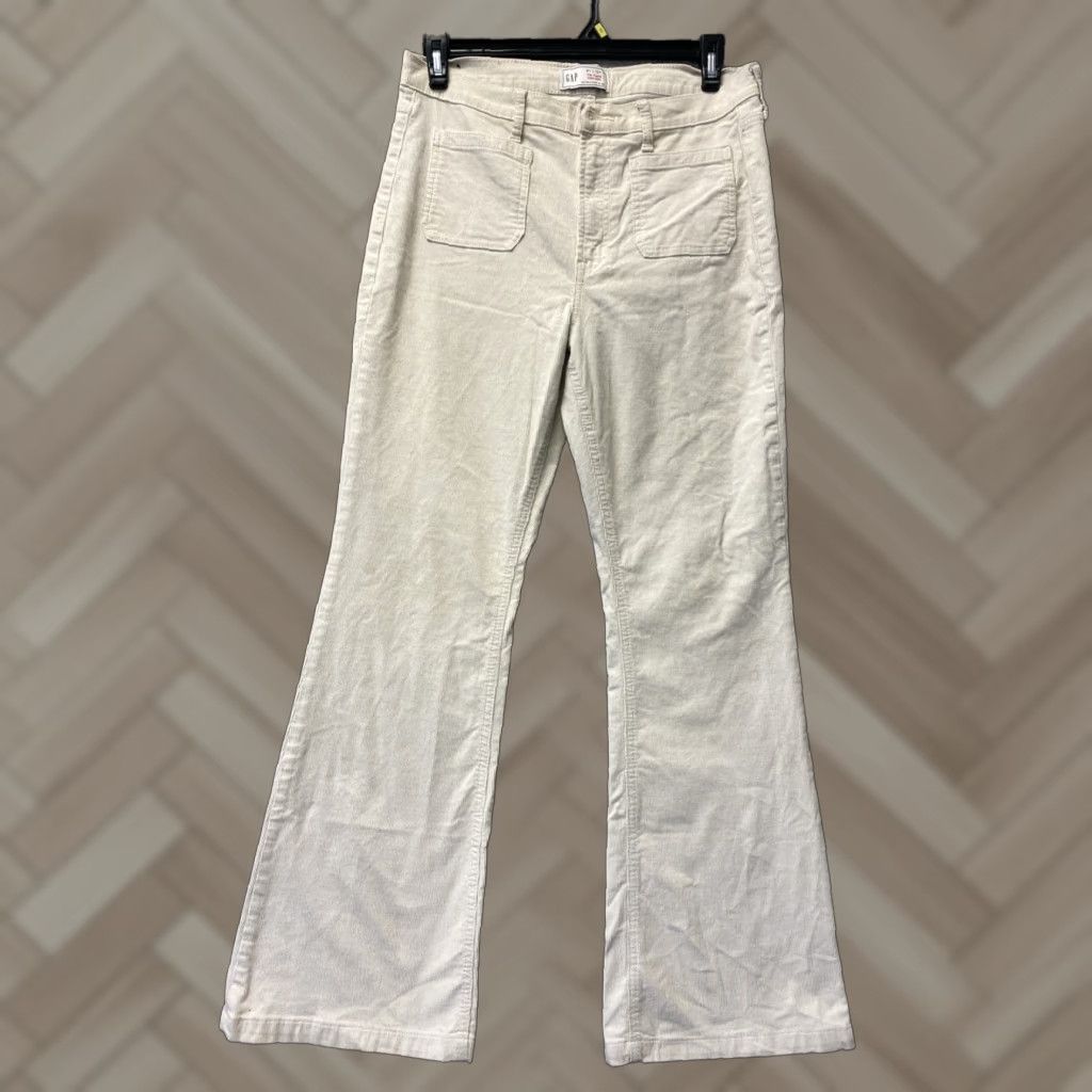 Gap Gap Corduroy Pants Women's 12/31 Ivory High Rise Wide-Leg Zip Pants Size 34" / US 12 / IT 48 - 1 Thumbnail
