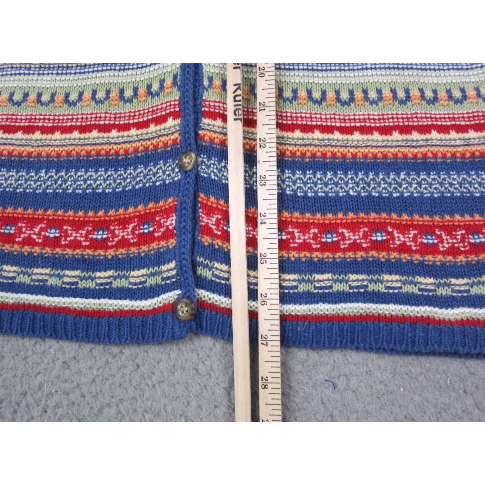 Eddie Bauer Eddie Bauer Cardigan Womens Medium Tall Blue Fair Isle Cotton Linen Knit V-Neck Long Sleeve Lightweight Size M / US 6-8 / IT 42-44 - 7 Thumbnail