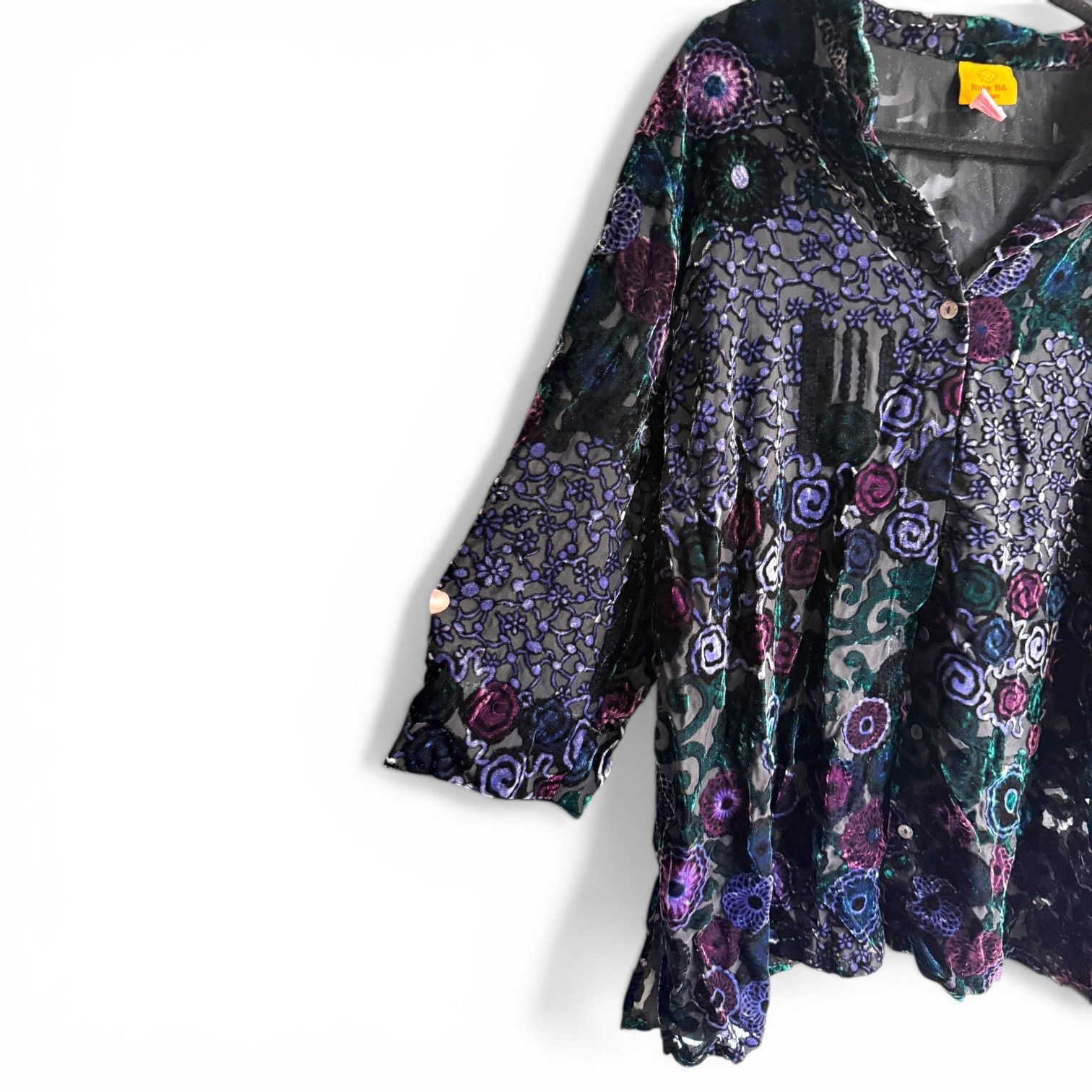 Sterling Ruby Ruby Rd Purple Velvet Burnout Button Tunic Woman 22W Plus Size 3XL / US 20-22 - 3 Thumbnail