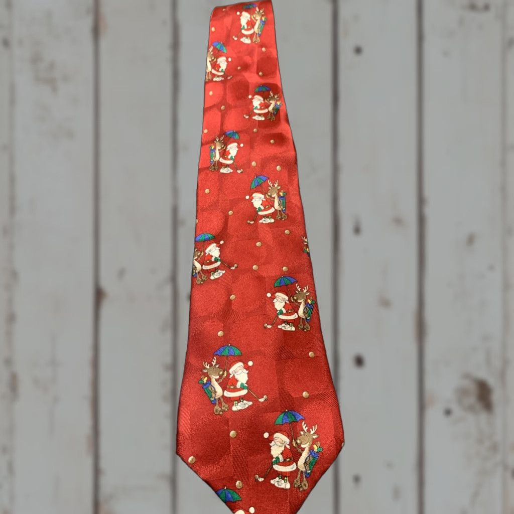 Vintage American Greetings Snowmen Necktie Tie 100% Silk Red Classic 58.5" Winter Mens Size ONE SIZE - 1 Thumbnail