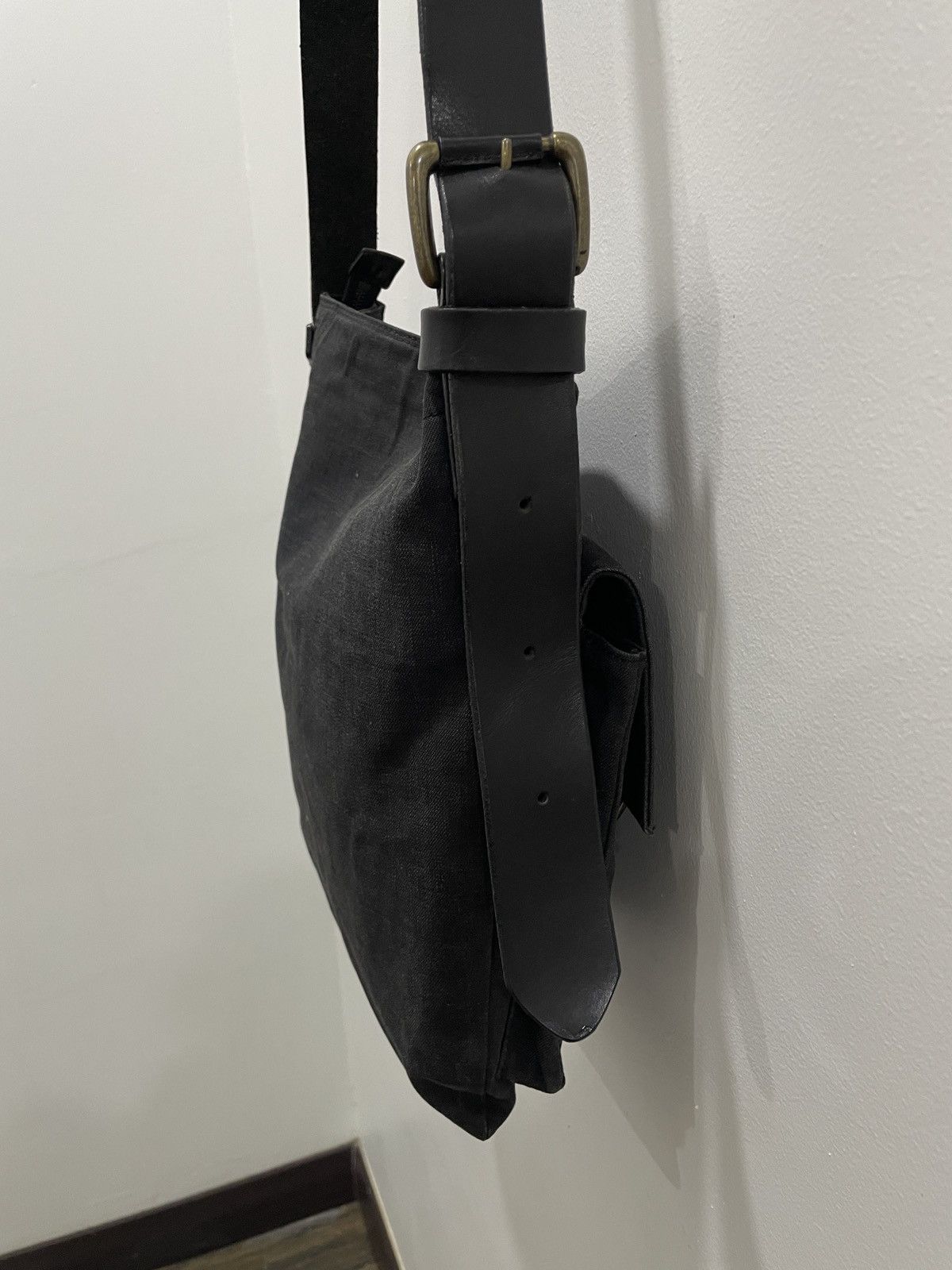 Dries Van Noten Black Canvas Leather Double Pocket Bag Military Style Size ONE SIZE - 6 Thumbnail