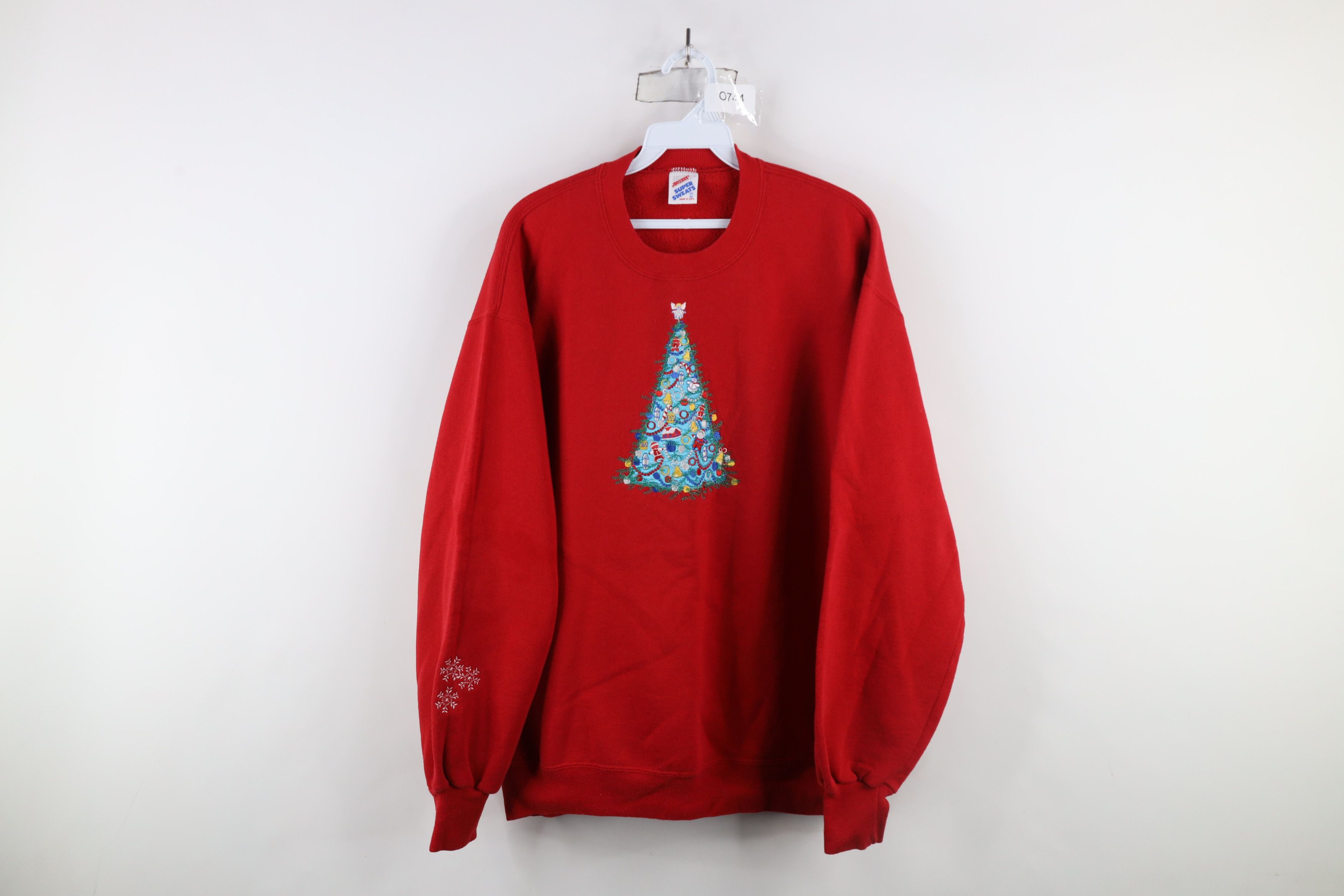 Vintage Vintage 90s Faded Christmas Tree Crewneck Sweatshirt Red USA Size XXL / US 16-18 / IT 52-54 - 1 Thumbnail