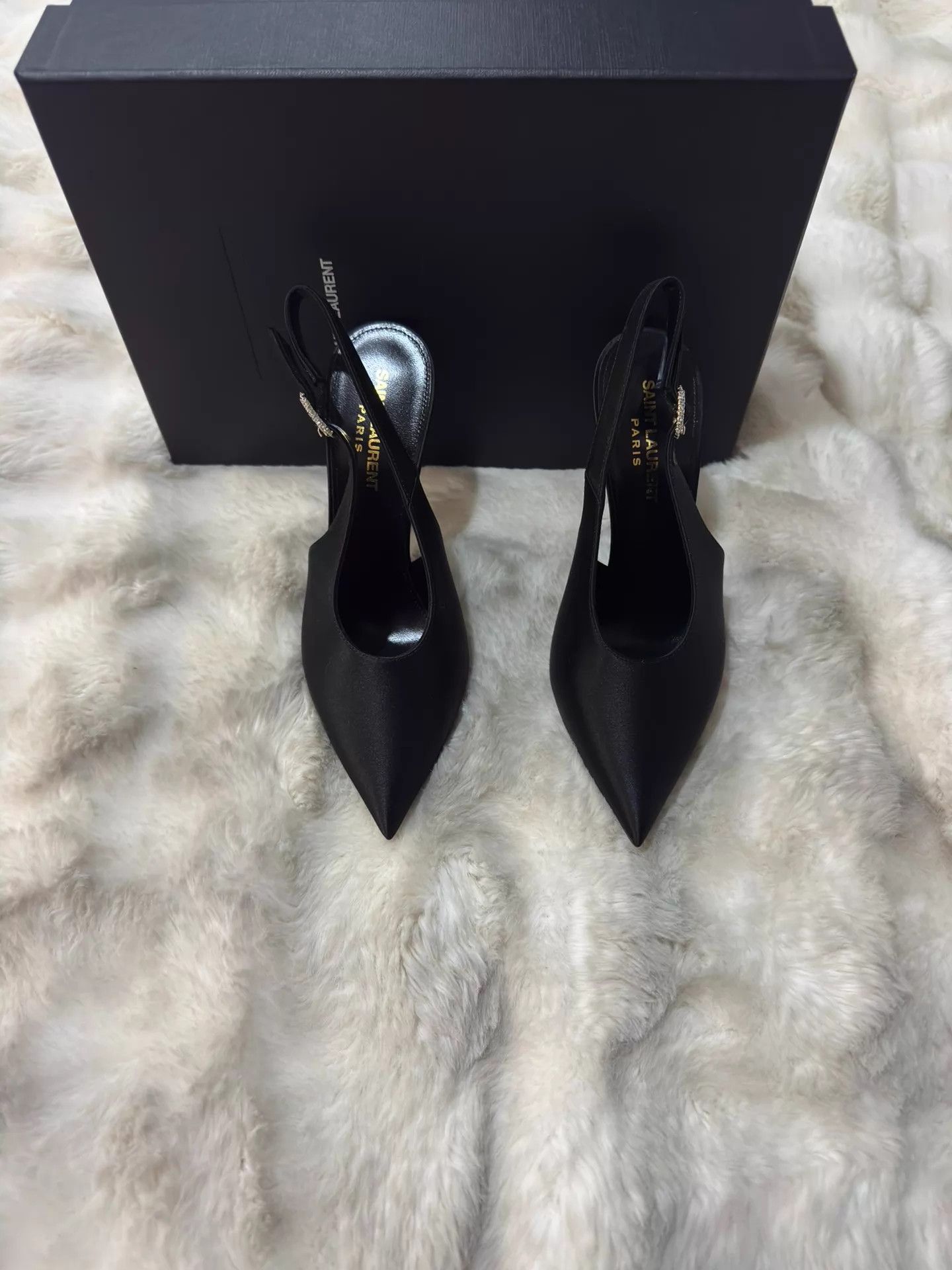 Saint Laurent Paris Saint Laurent new black satin crystal heels size 37 Size US 6.5 / IT 36.5 - 4 Thumbnail